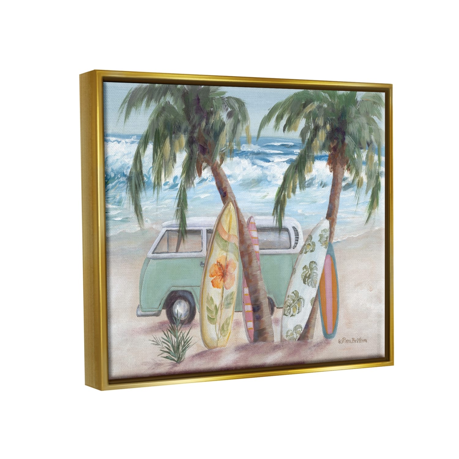 Stupell Industries Summer Waves Tropical Van Surfboards Floater Framed Art
