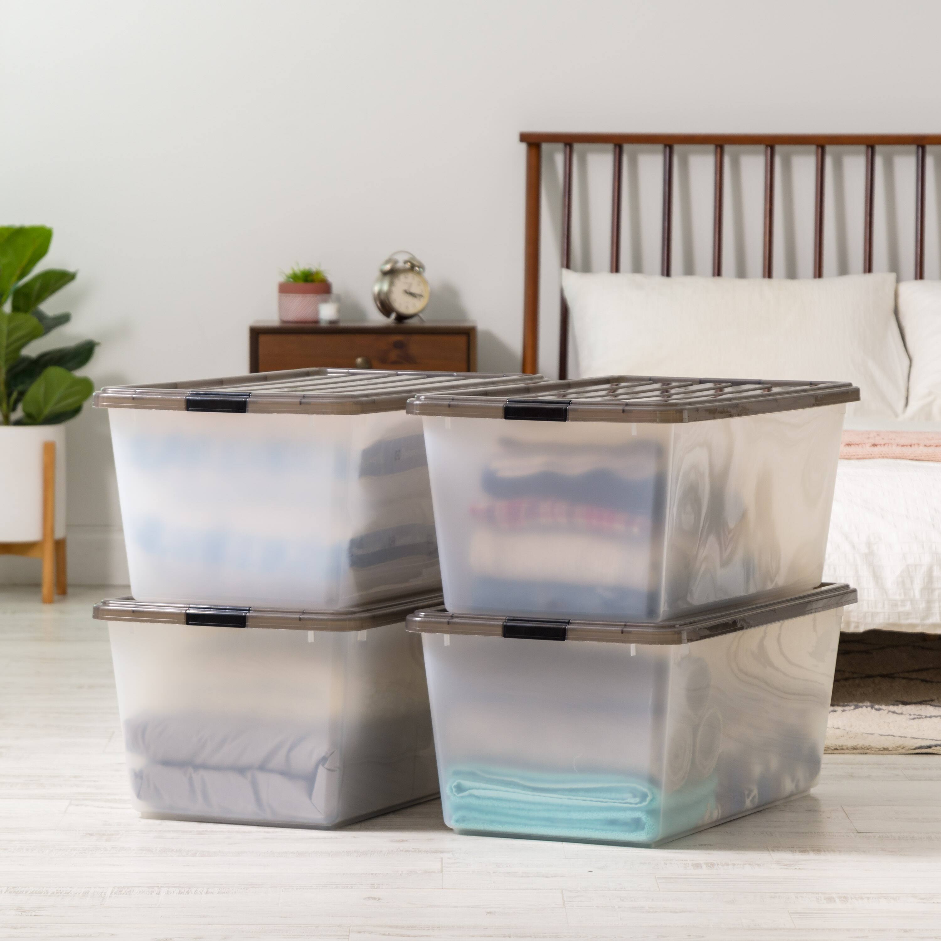 Iris® 91qt. Clear View Plastic Storage Bins with Gray Latching Buckle Lids, 4ct.