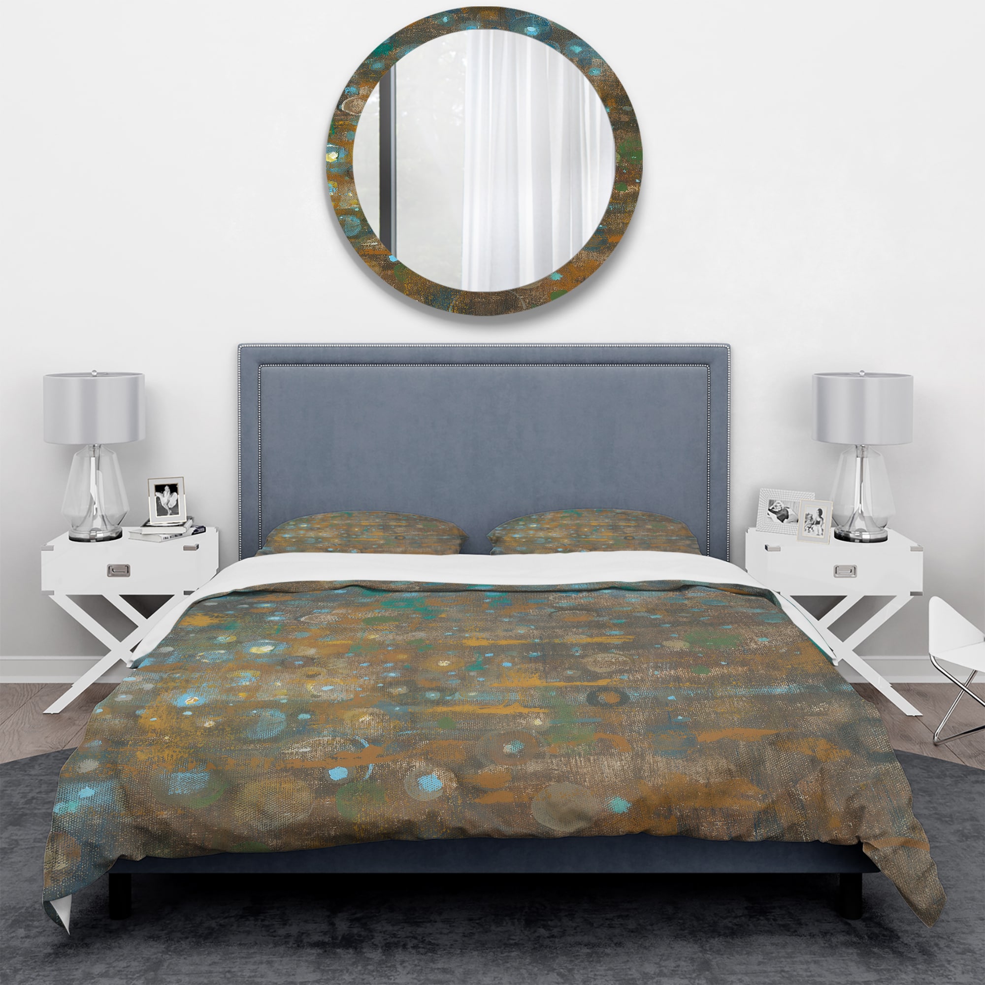 Designart 'Blue and Bronze Dots on Glass IV' Geometric Bedding Set - Duvet Cover & Shams