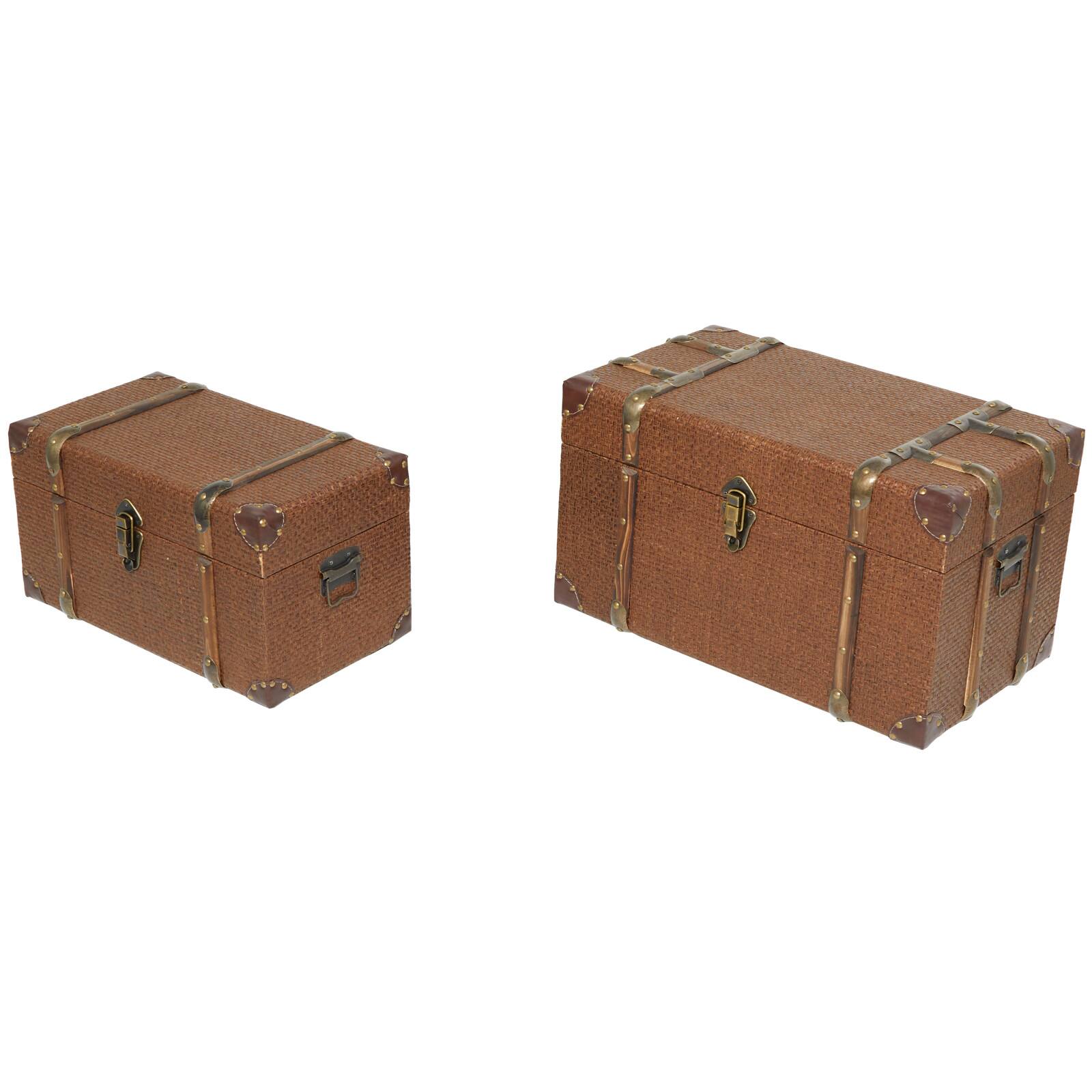 Brown Inspired Trunk with Latches & Leather Accent Set