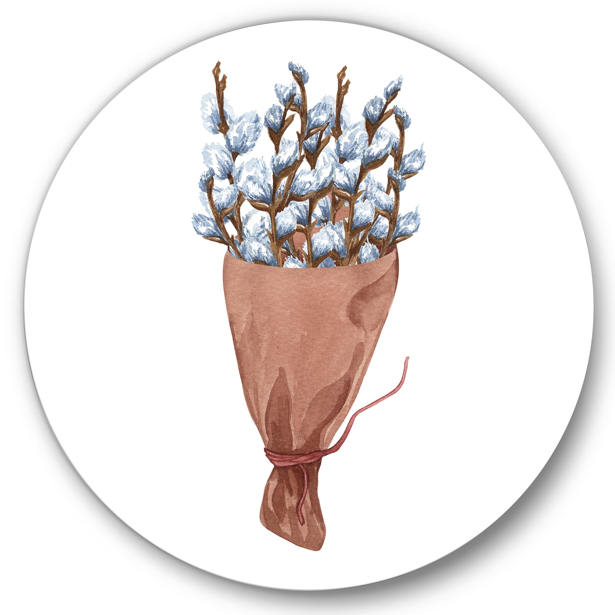 Designart - Bunch of Pussy Willow Twigs I - Farmhouse Metal Circle Wall Art