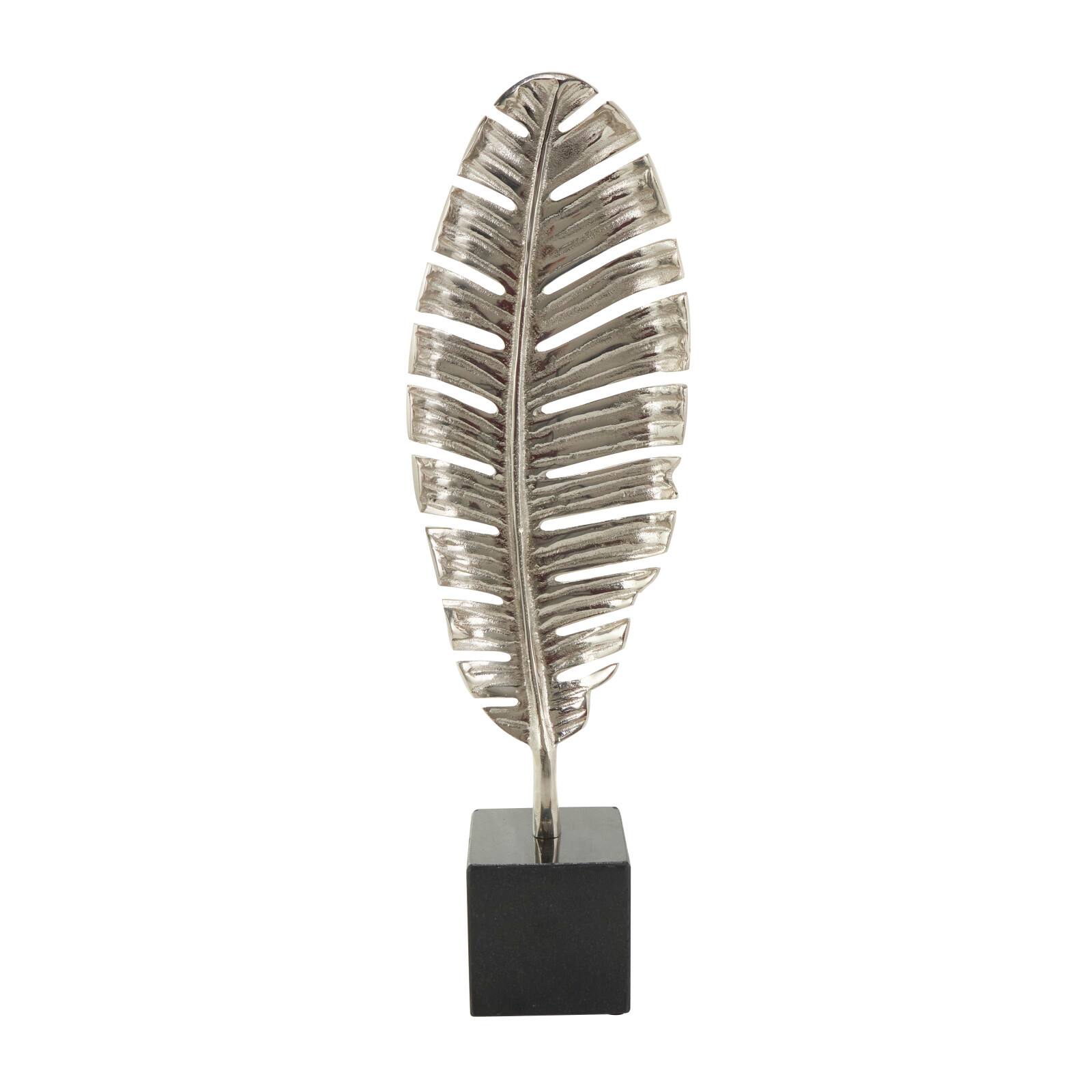 24" Silver Aluminum Leaf Standing Sculpture with Black Marble Base