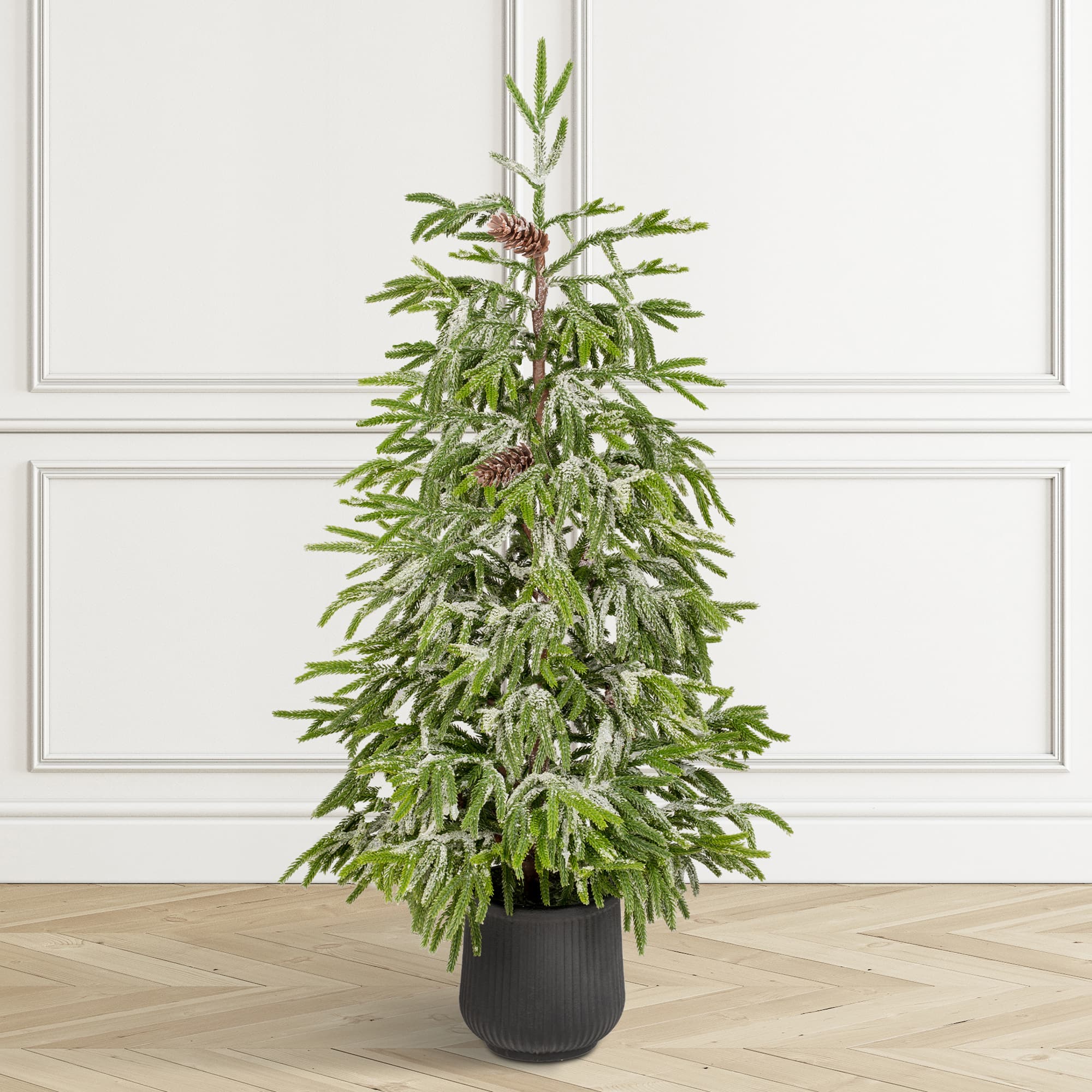 Glitzhome® 4ft. Unlit Frosted Norfolk Pine Christmas Porch Tree with Pinecones