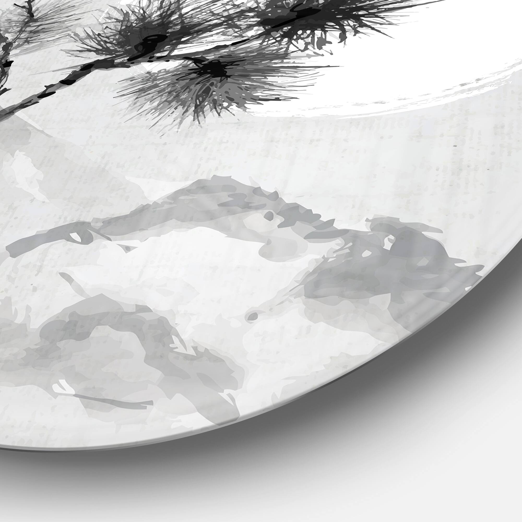 Designart - Pine Tree Branch' Disc Japanese Circle Metal Wall Art