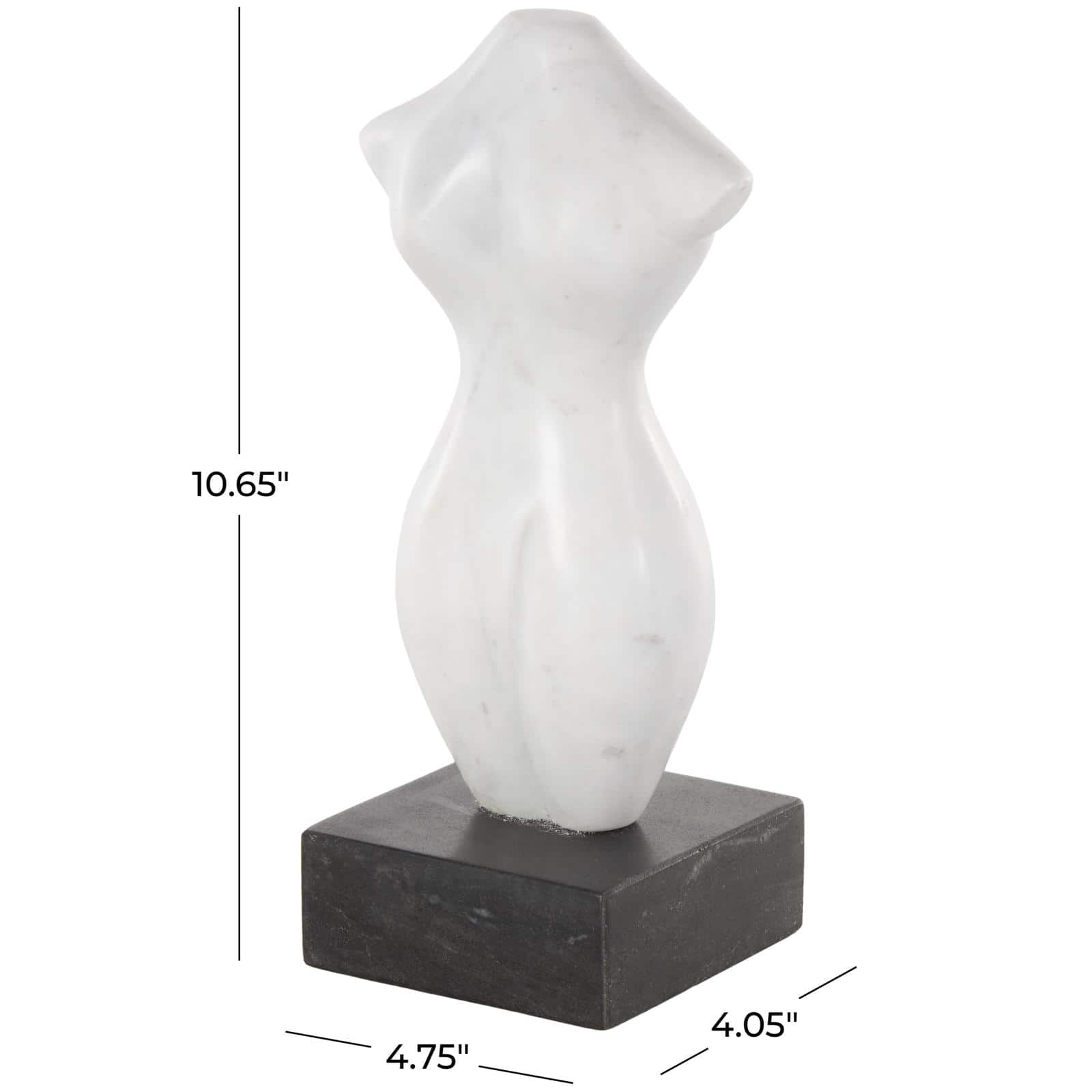 10.75" White with Black Block Base Marble Woman Abstract Female Form Sculpture