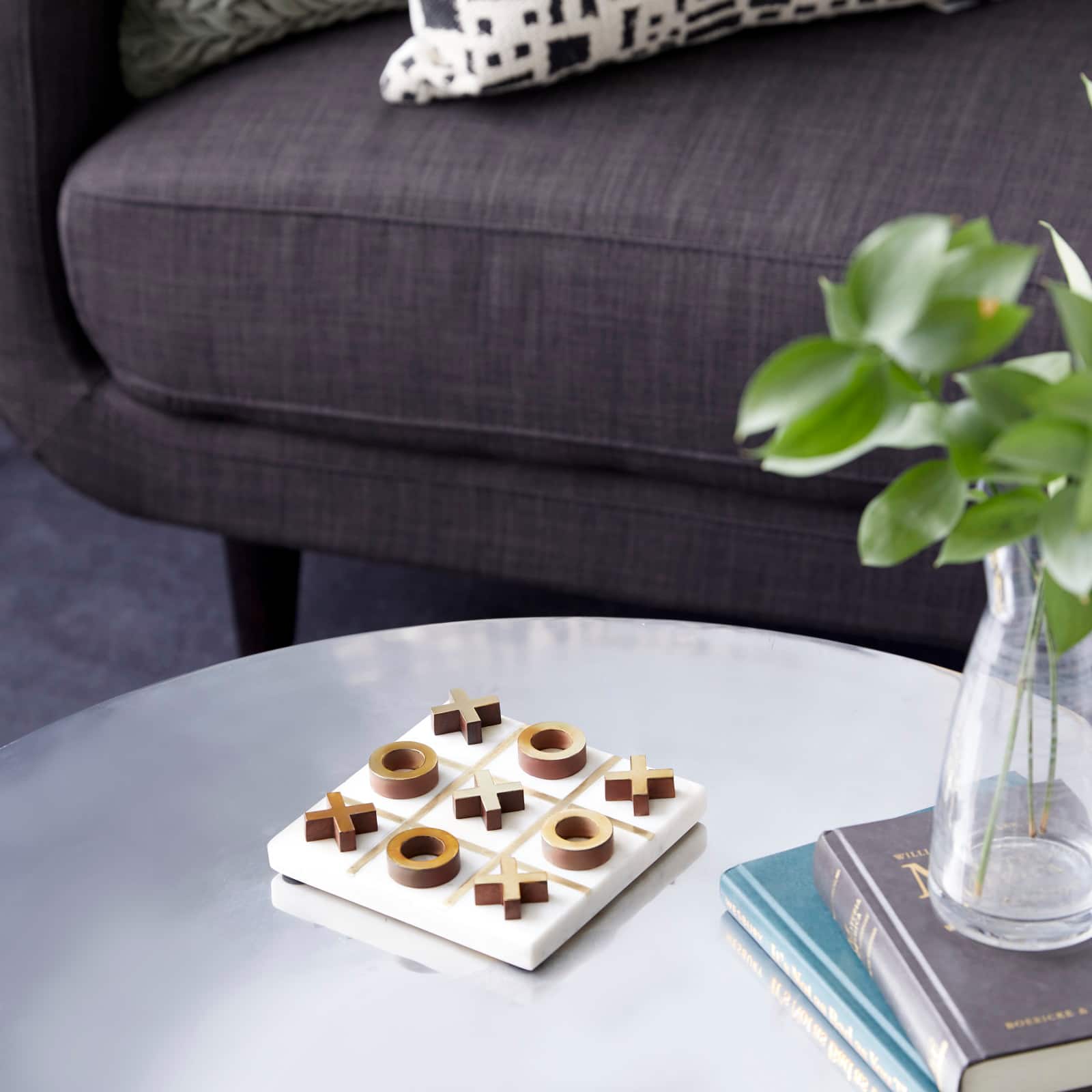 White & Gold Marble Tic-Tac-Toe Game Set