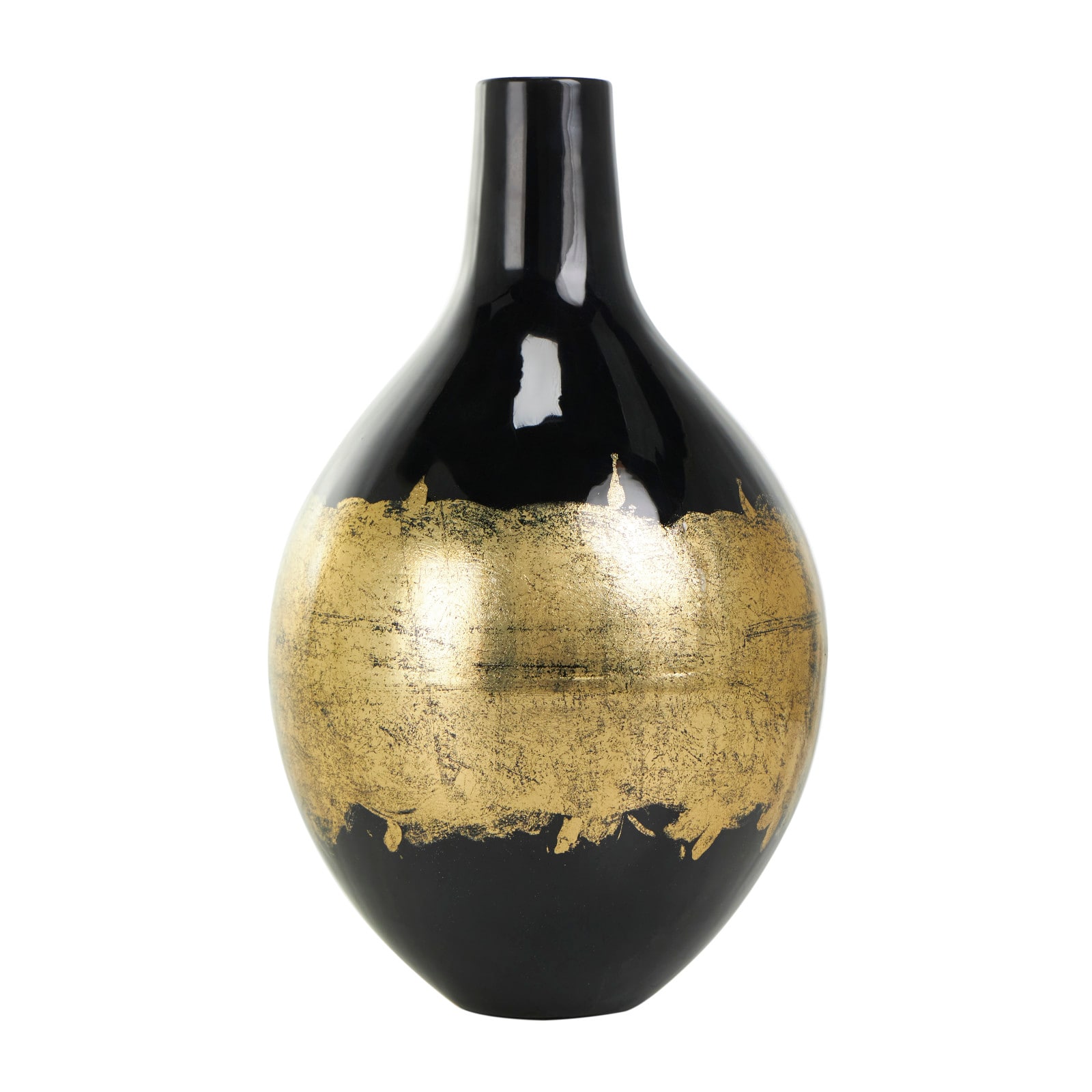 13" Black Metal Abstract Vase with Gold Detailing