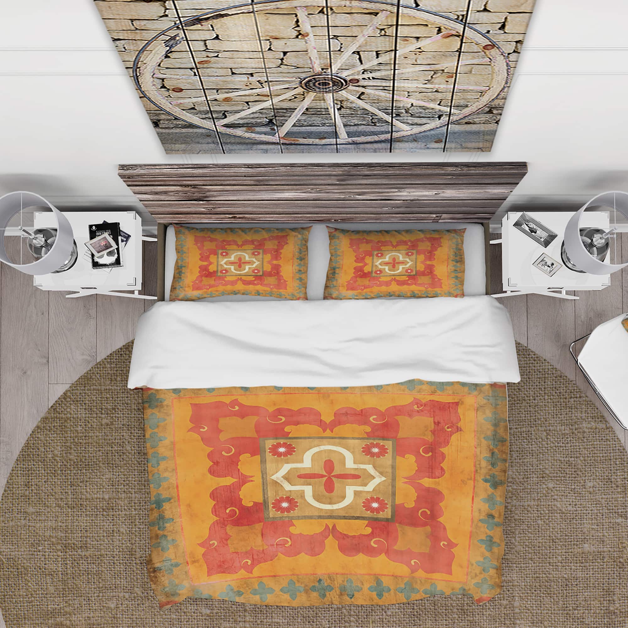 Designart 'Moroccan Orange Tiles Collage II' Cottage Bedding Set - Duvet Cover & Shams