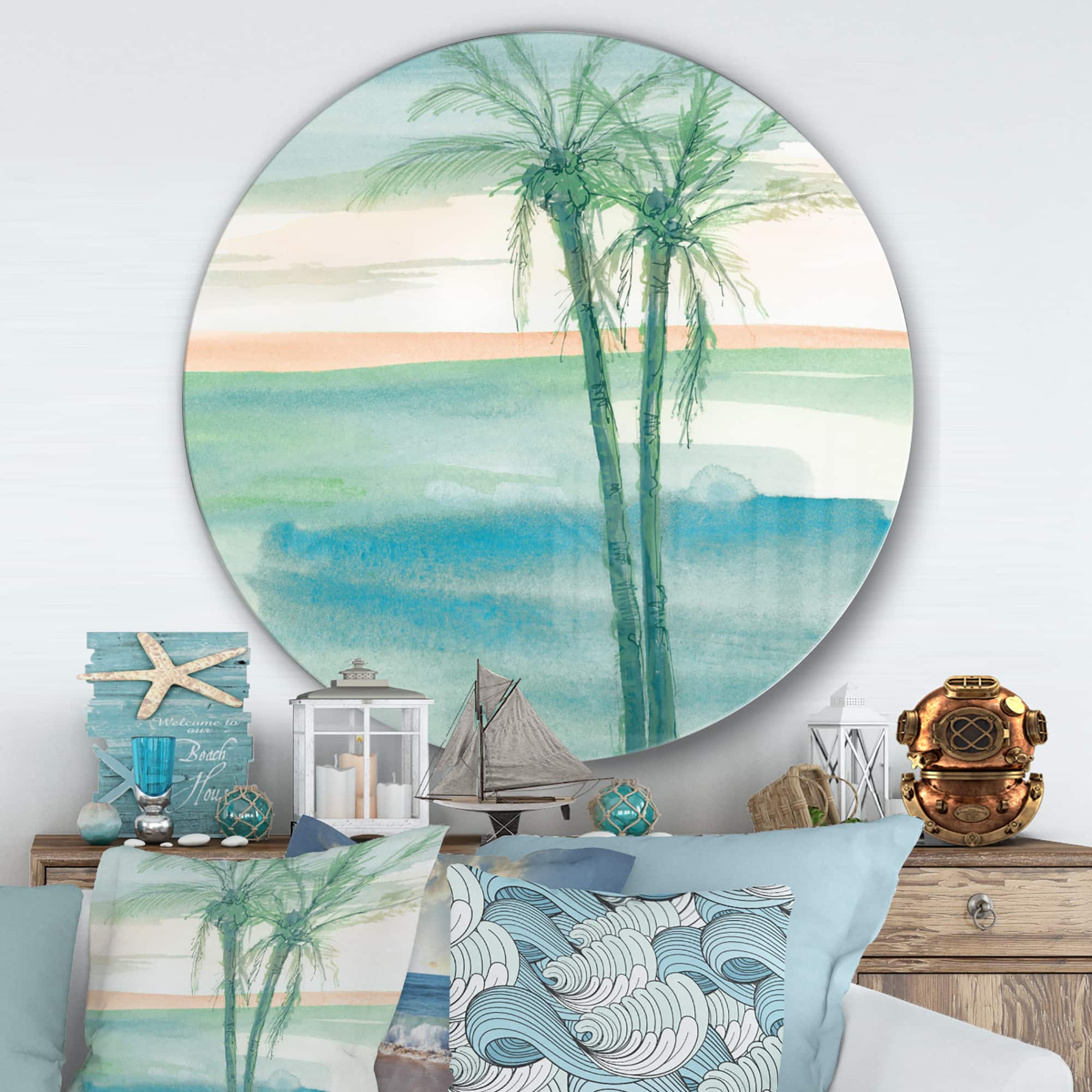 Designart - Peaceful Dusk II Tropical - Nautical & Coastal Metal Circle Wall Art