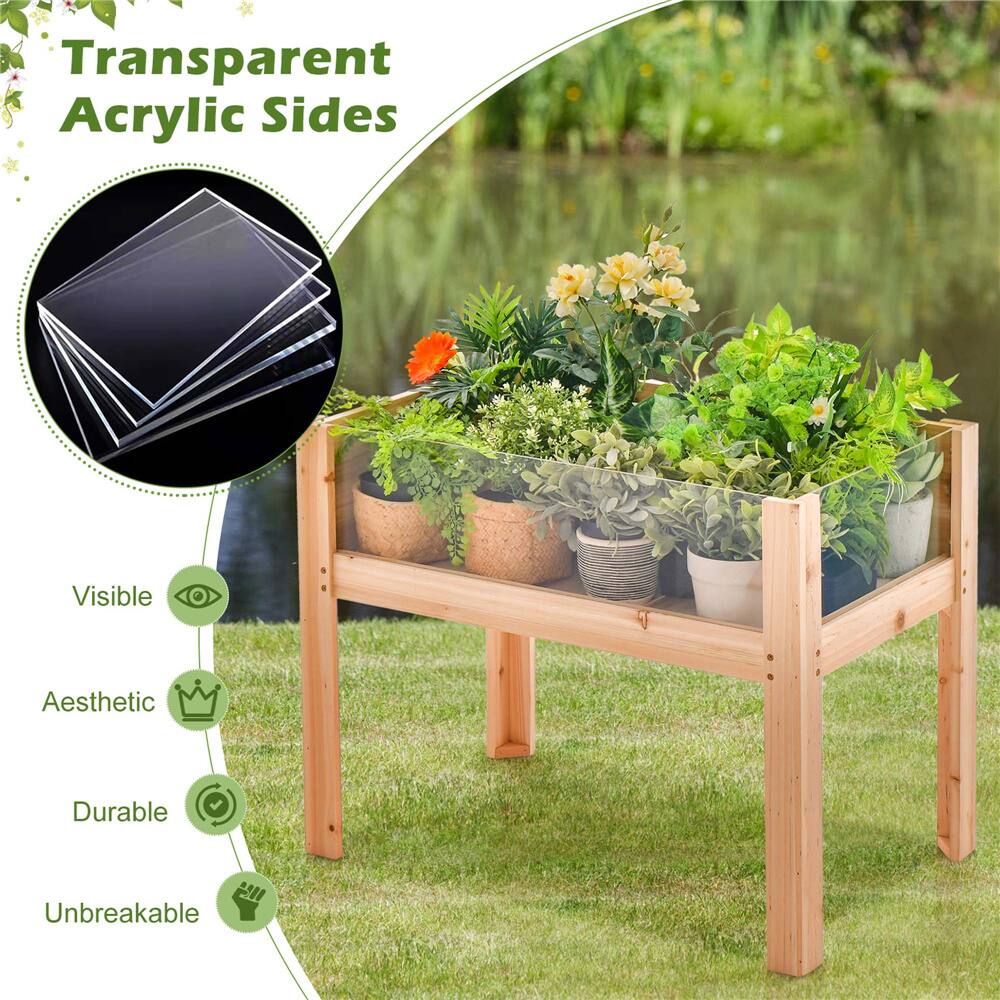 Costway Raised Wooden Garden Bed Elevated Planter Box Plant Terrarium with Drain Holes