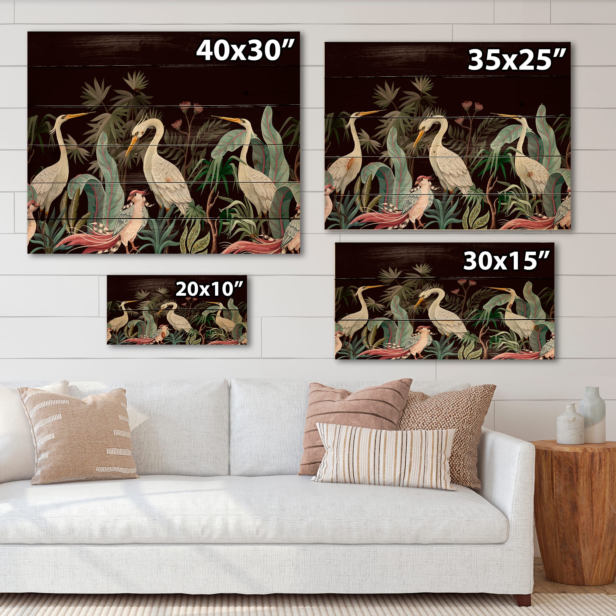 Designart - Chinoiserie With Birds and Peonies III - Traditional Print on Natural Pine Wood