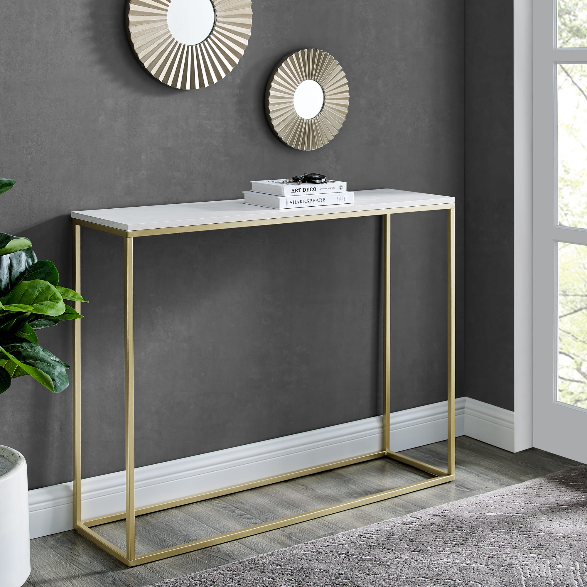 Walker Edison 42" Faux White Marble & Gold Open Box Entry Table