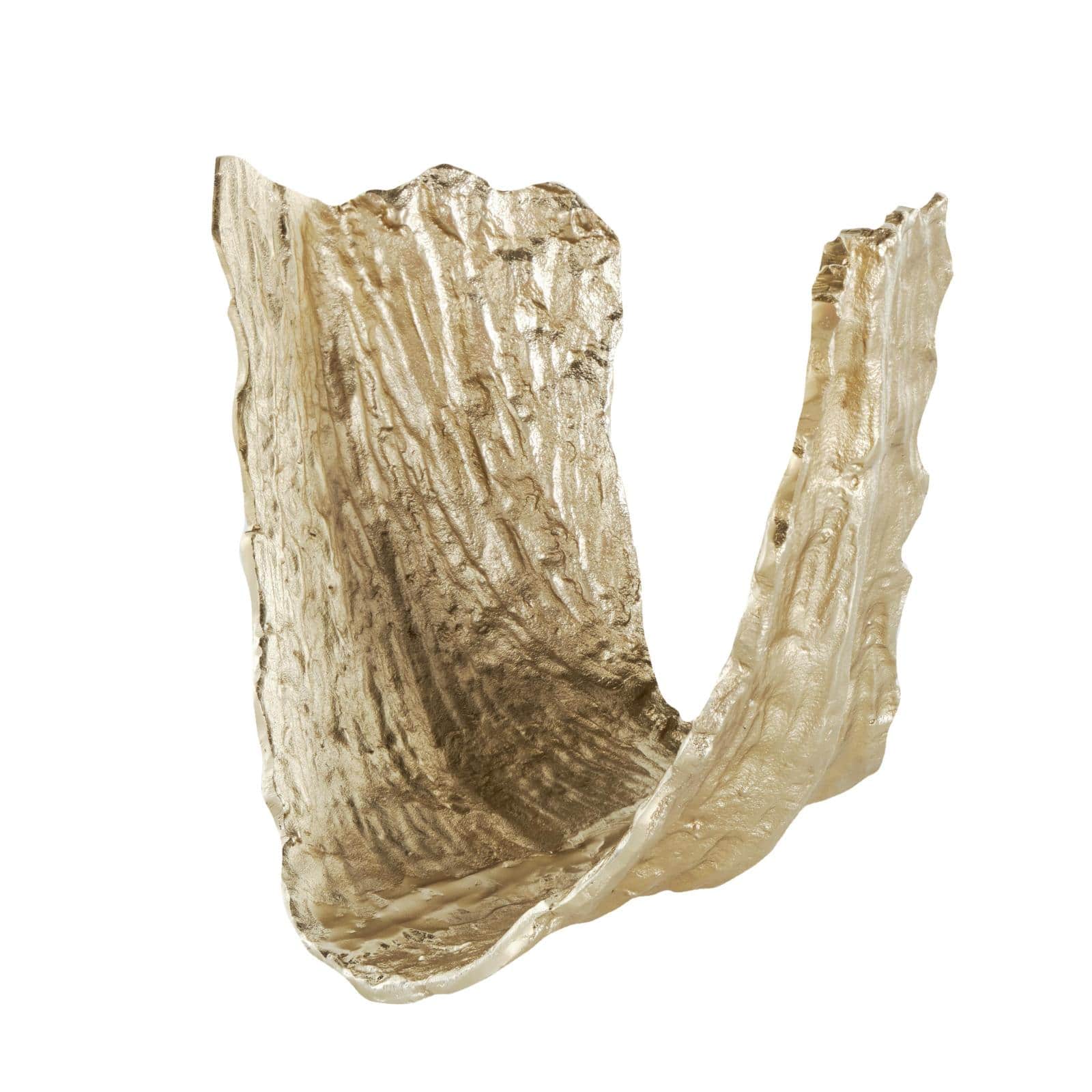 15" Gold Abstract Textured Folded Leaf Aluminum Bowl Sculpture