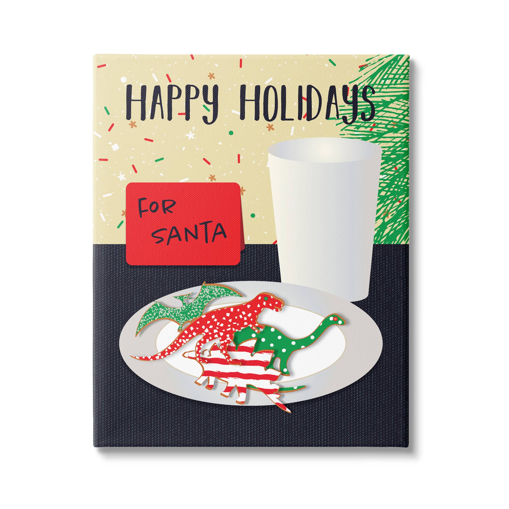 Stupell Industries Happy Holidays Dinosaur Santa Cookies Canvas Wall Art