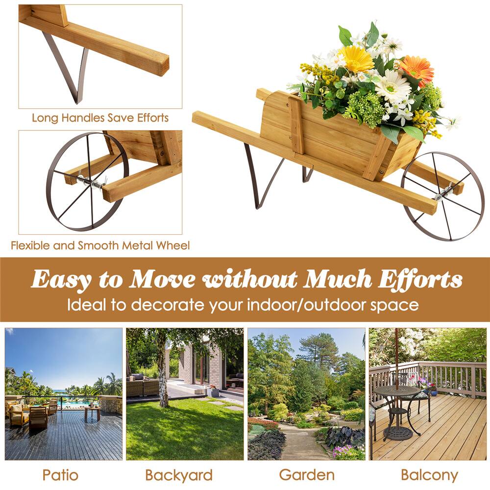 Costway Decorative Rustic Wood Wheelbarrow Planter Cart