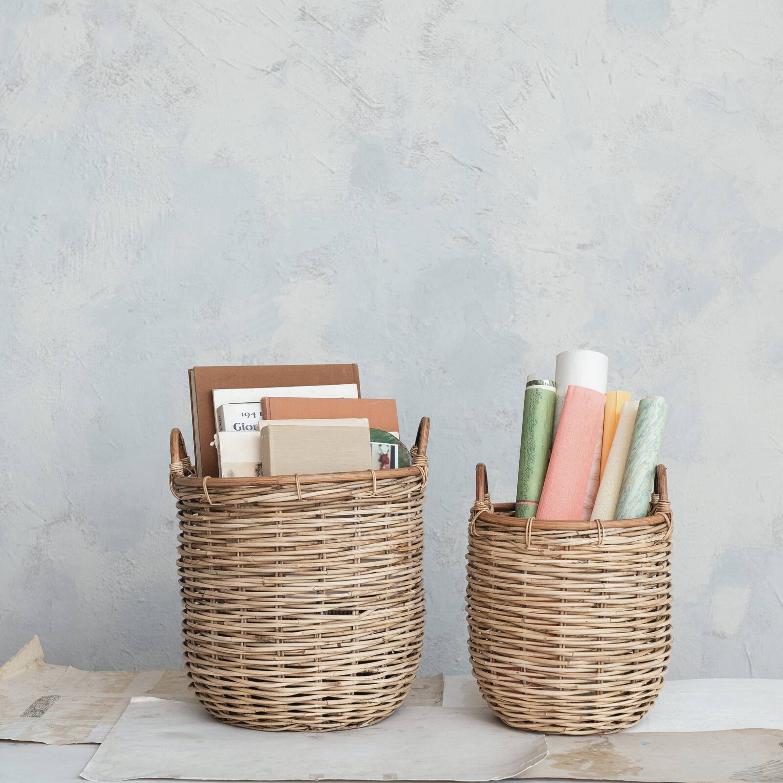 Hello Honey® Natural Brown Hand Woven Rattan Basket Set with Handles