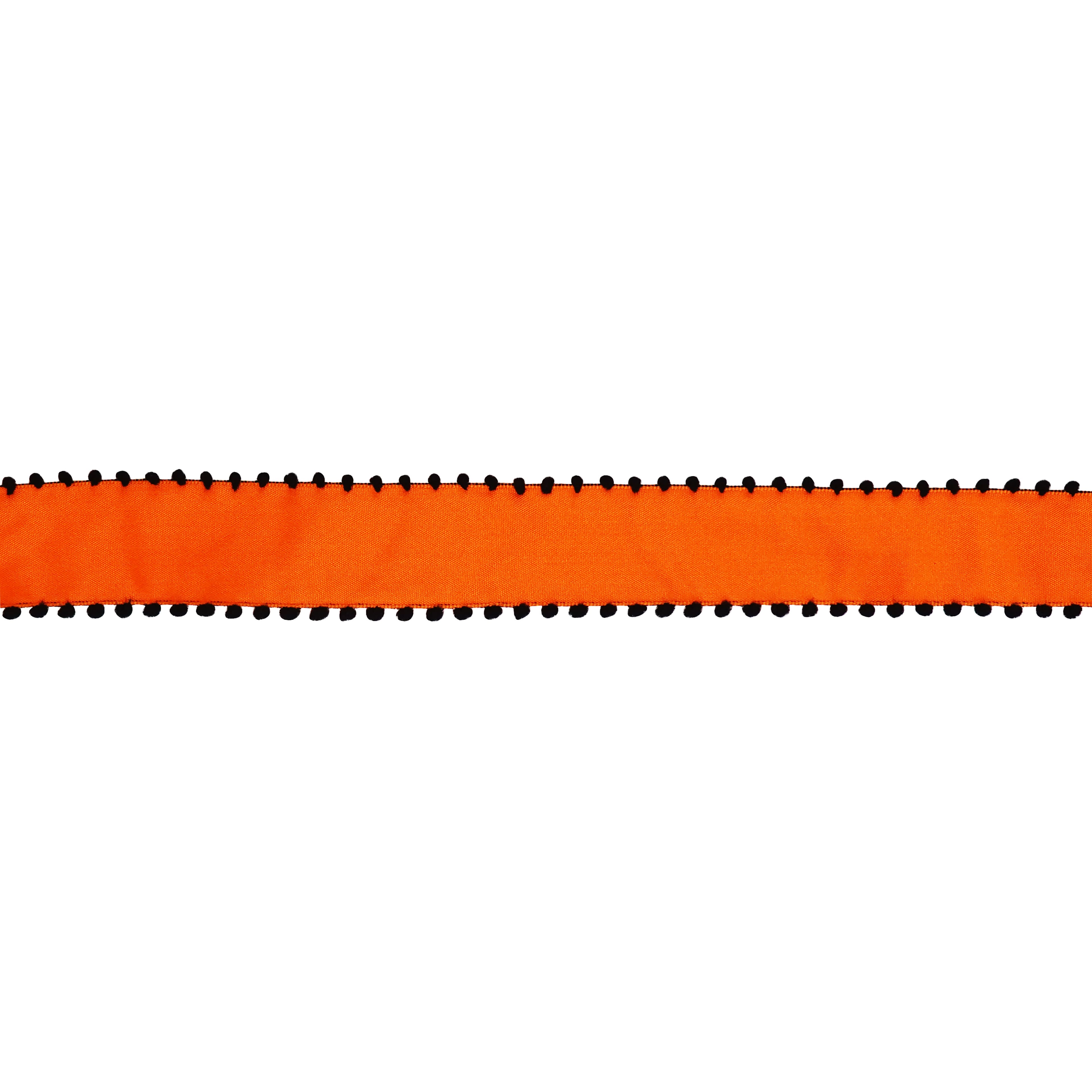 1.5" x 10yd. Orange & Black Pom Pom Edged Wired Ribbon by Celebrate It®