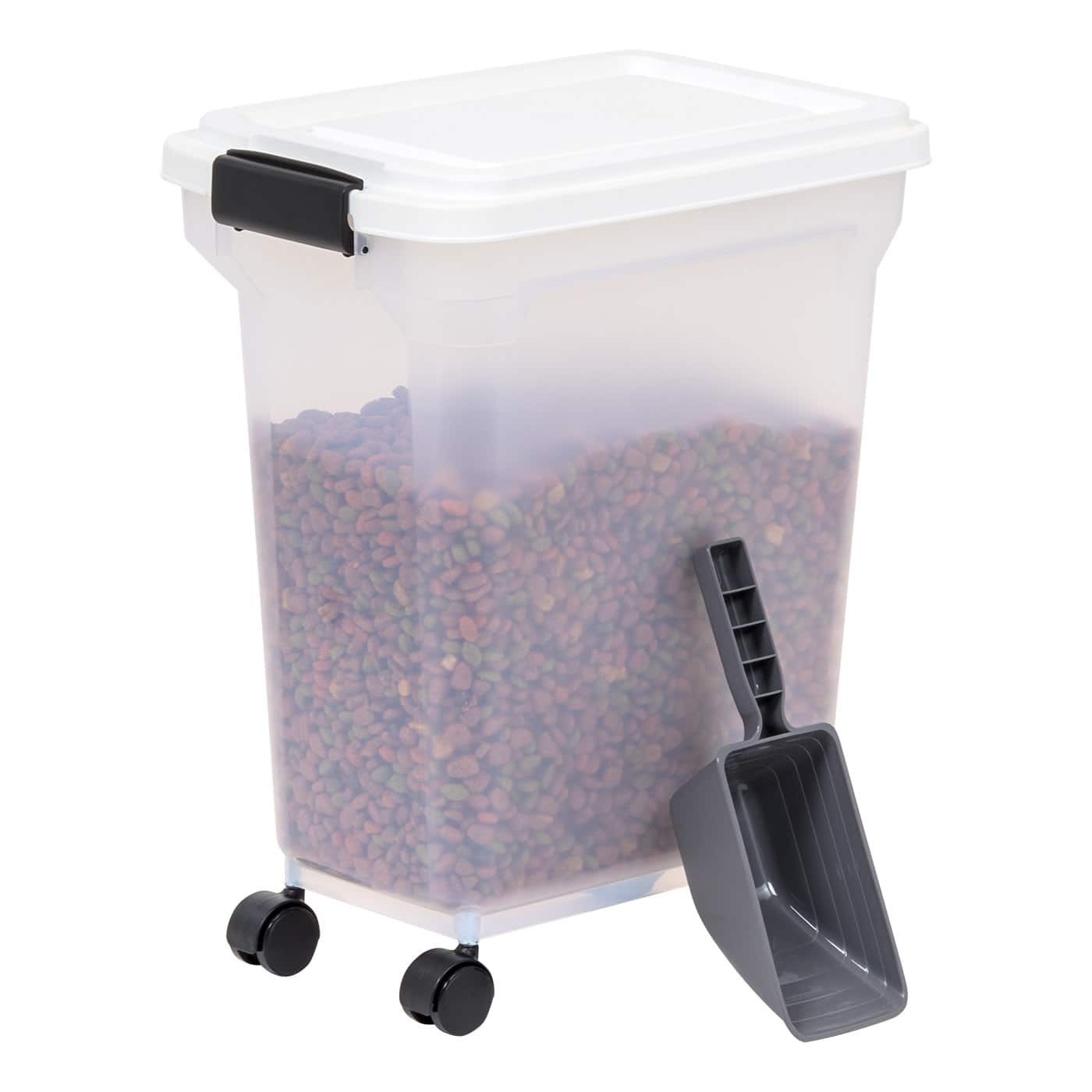 IRIS Clear, White, Black & Dark Gray 28qt. Food Container With Sealed Top & Scoop