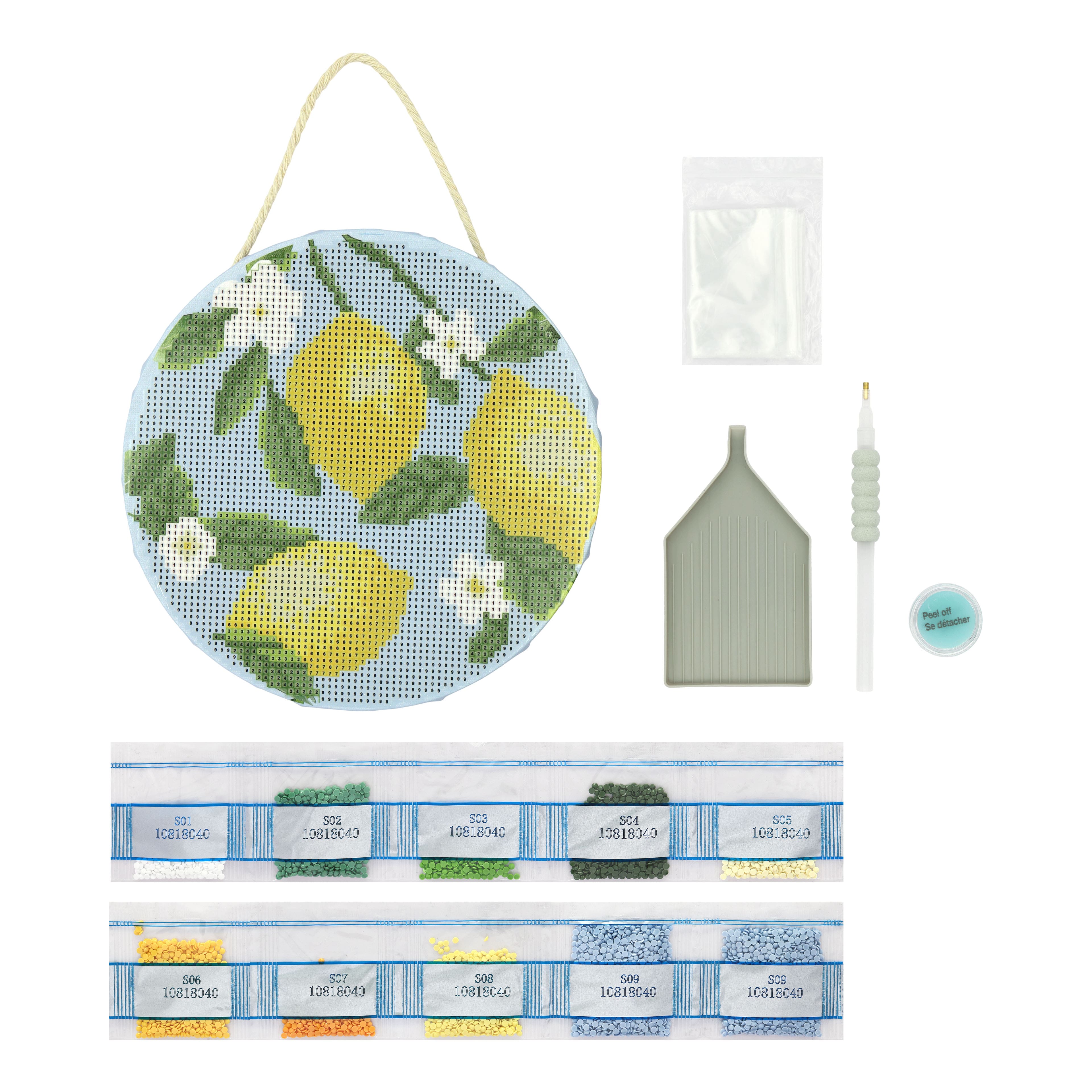 8" Yellow Lemons Round Stretched Canvas Diamond Art Kit by Make Market®