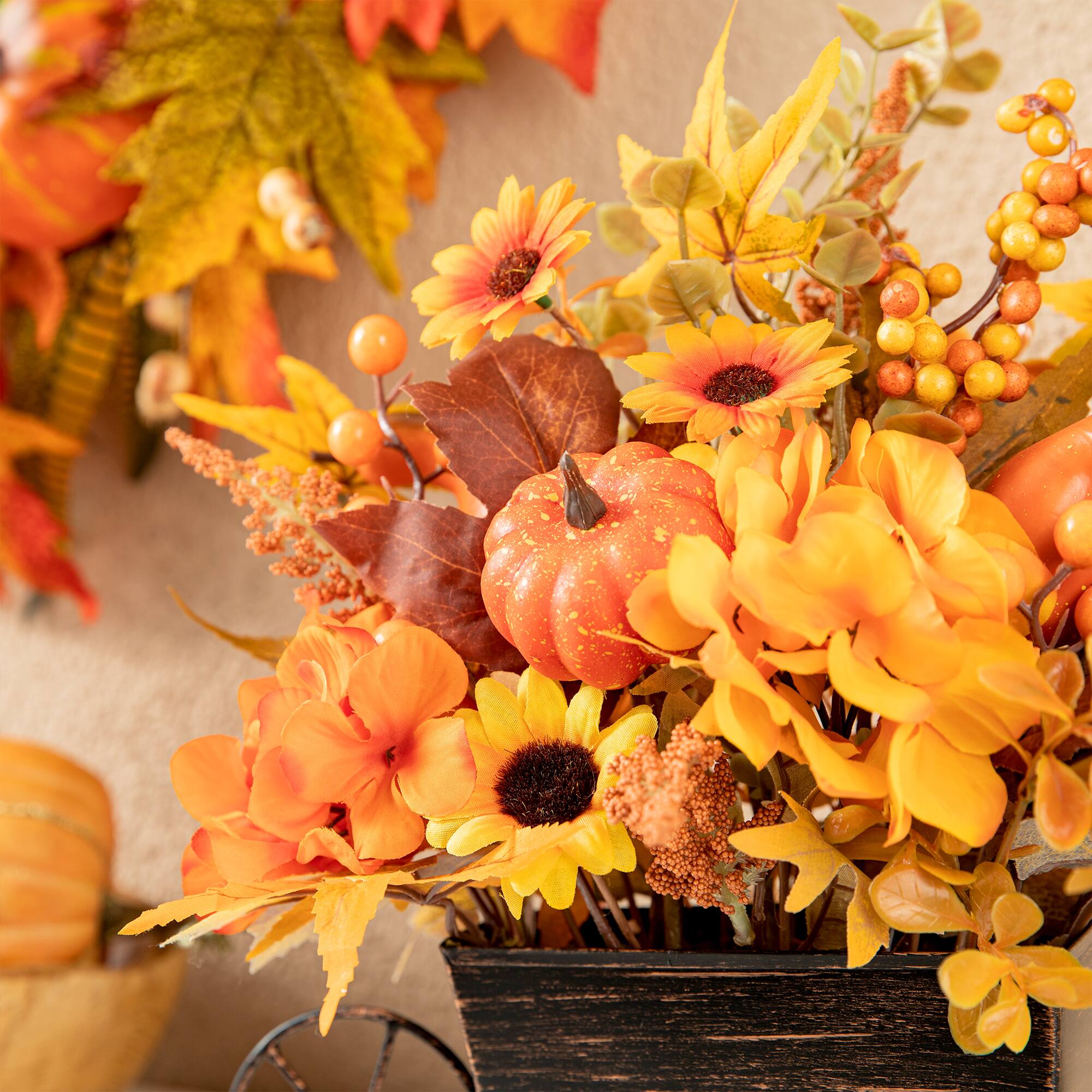 Glitzhome® 14" Fall Floral Cart Centerpiece