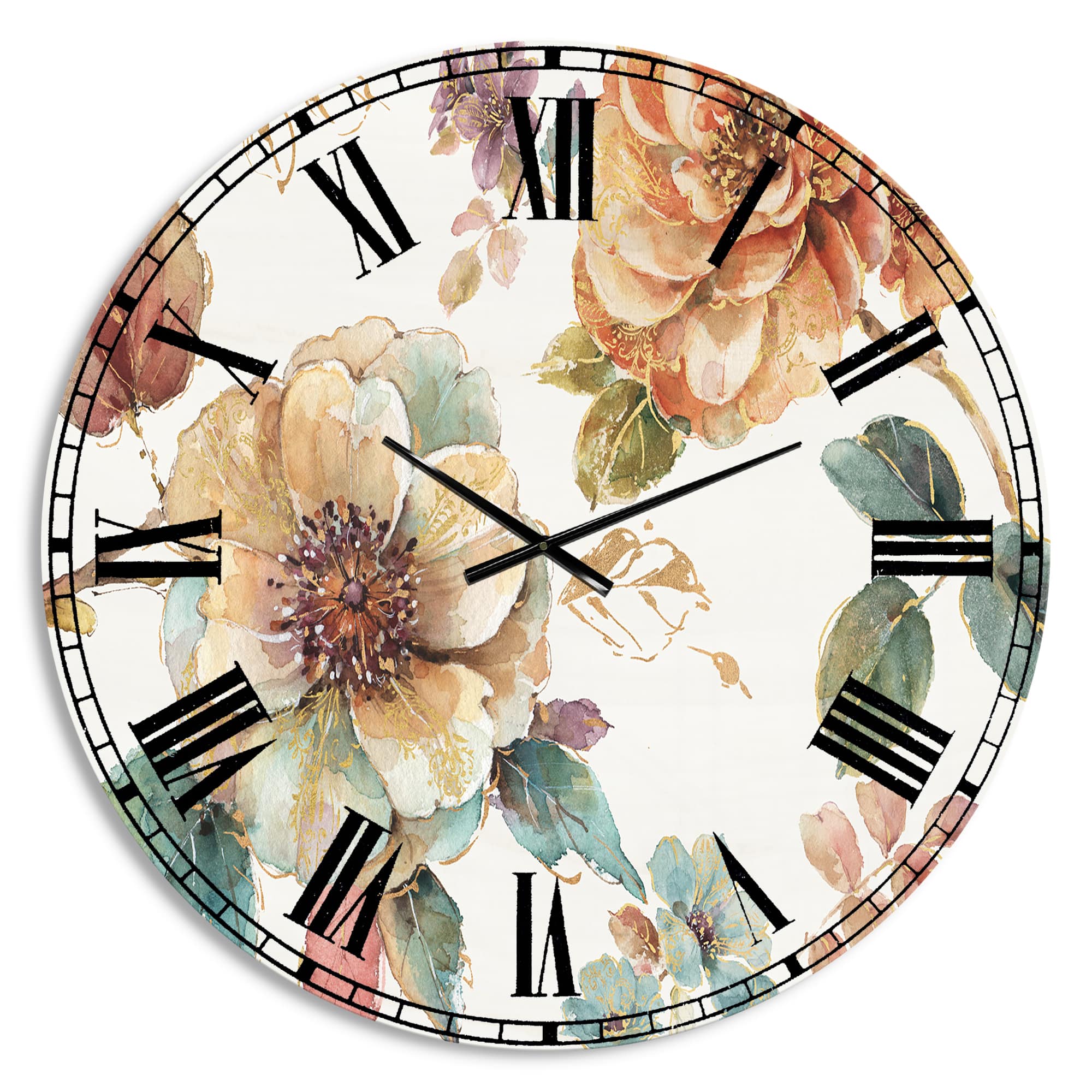 Designart Orange And Cream Cottage Flowers Twig Wall Clock