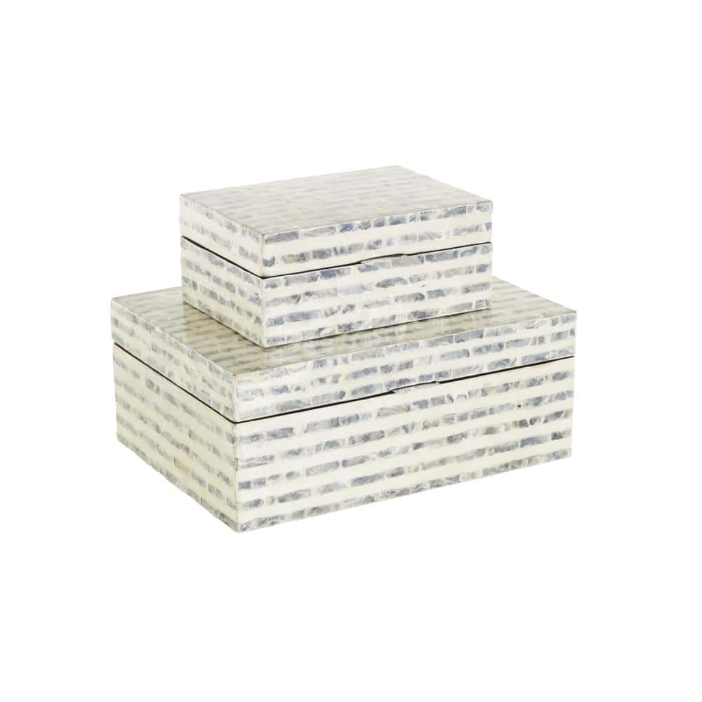 Cream & Gray Geometric Mosaic Mother of Pearl Handmade Storage Box Set