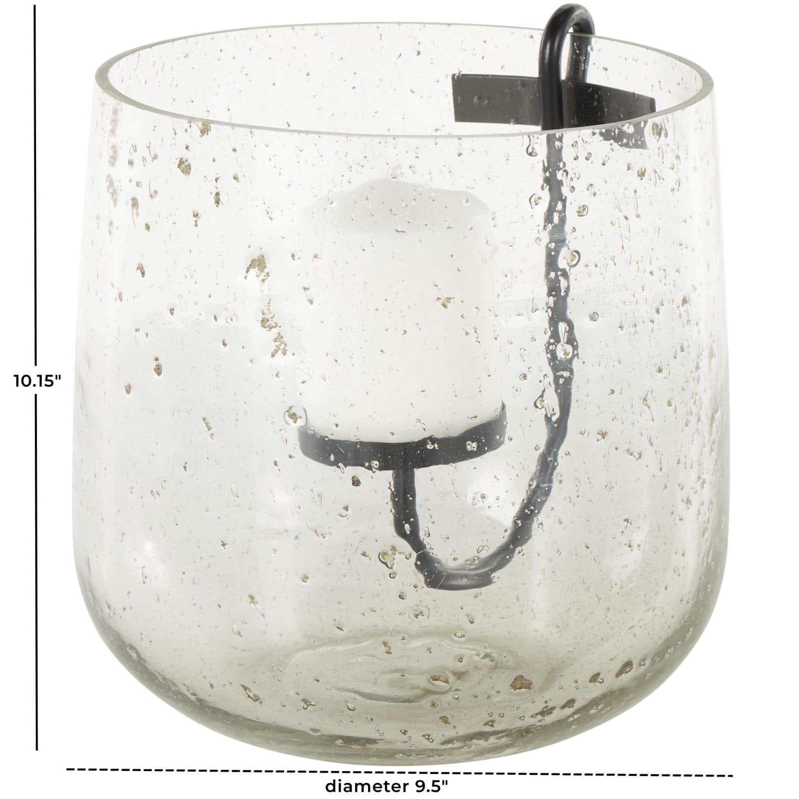 10.25" Clear Glass Candle Holder with Black Metal Accents and Brown Speckles