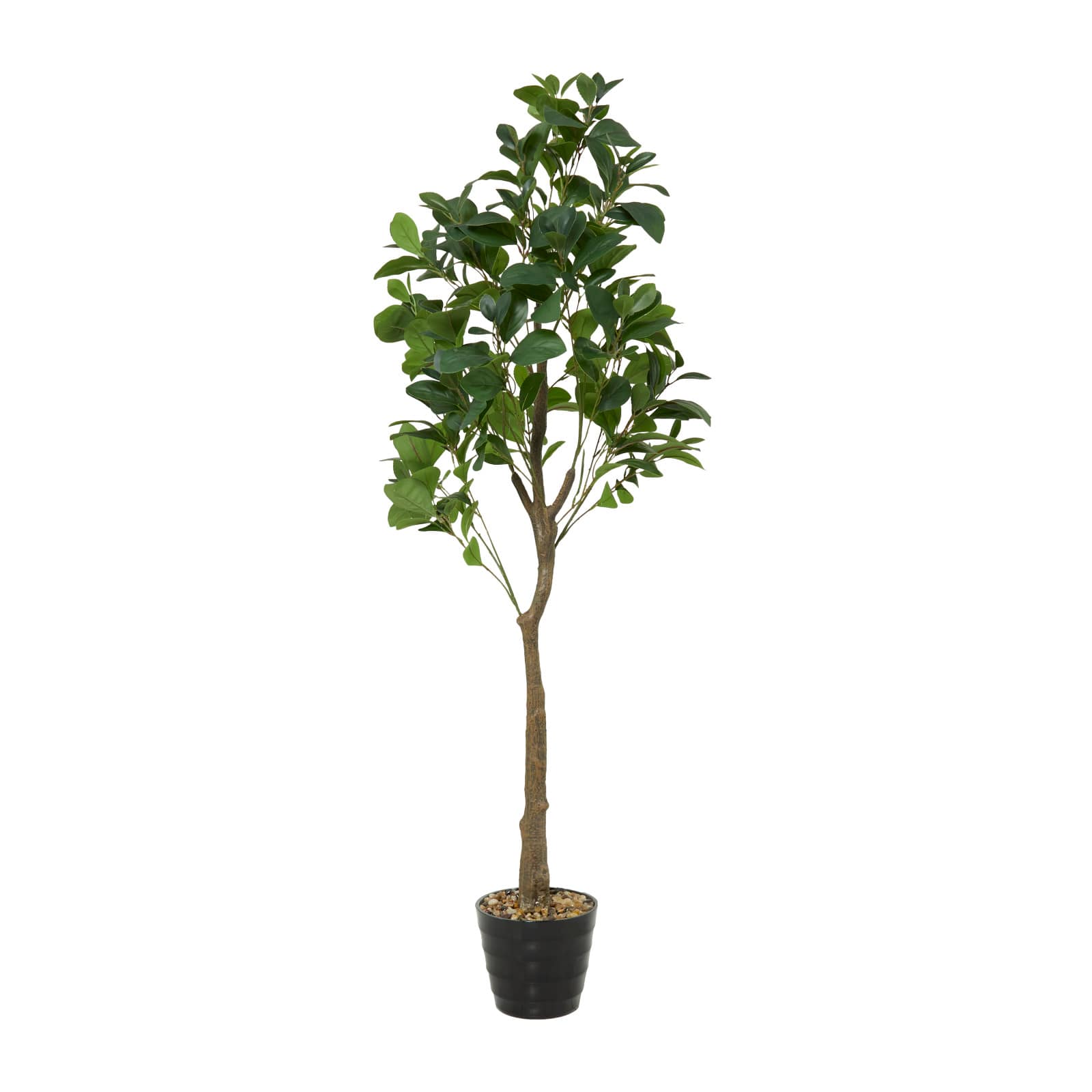 59" Green Faux Foliage Indoor Outdoor Fig Artificial Tree with Black Melamine Pot