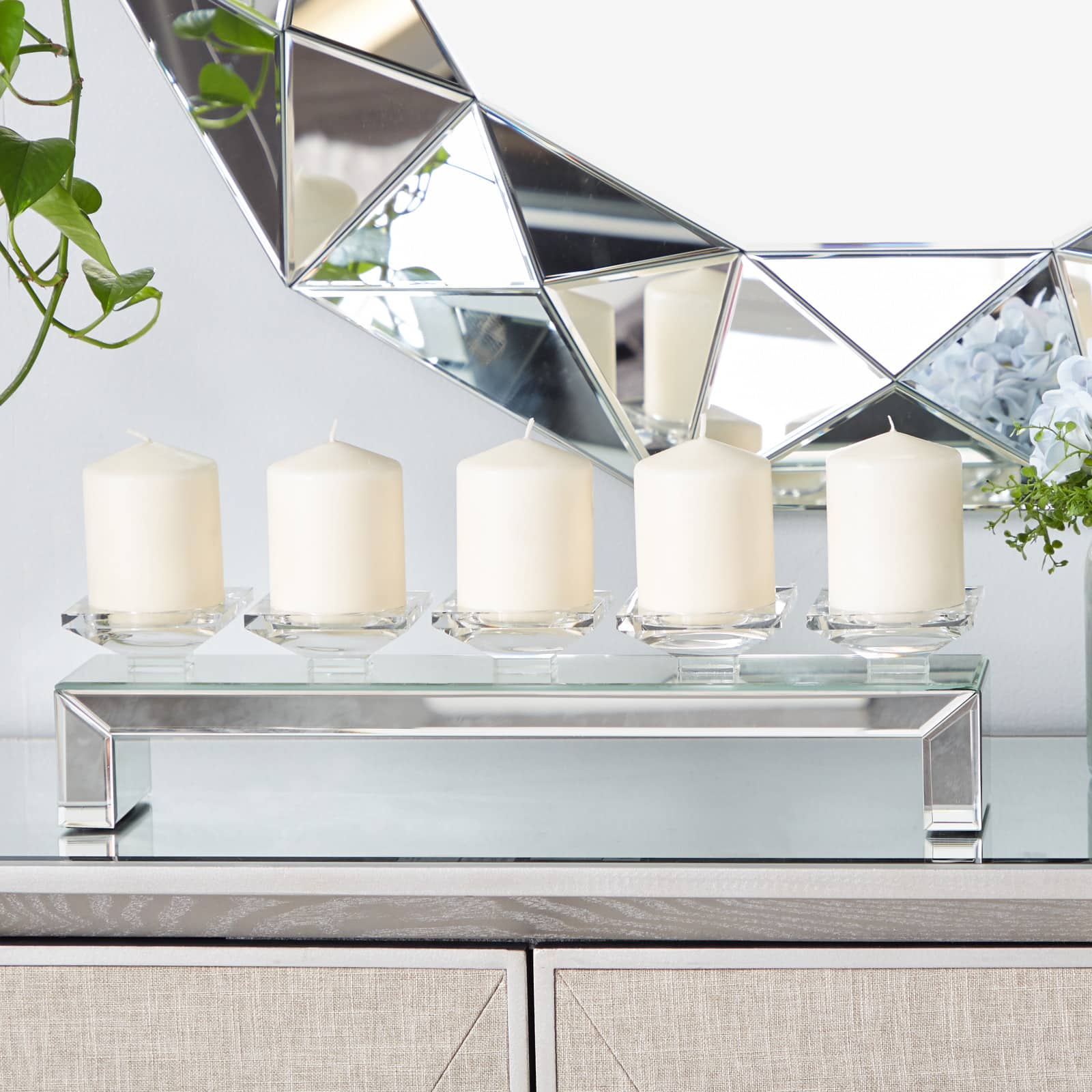 20" Clear Wood Glam Candlestick Holder