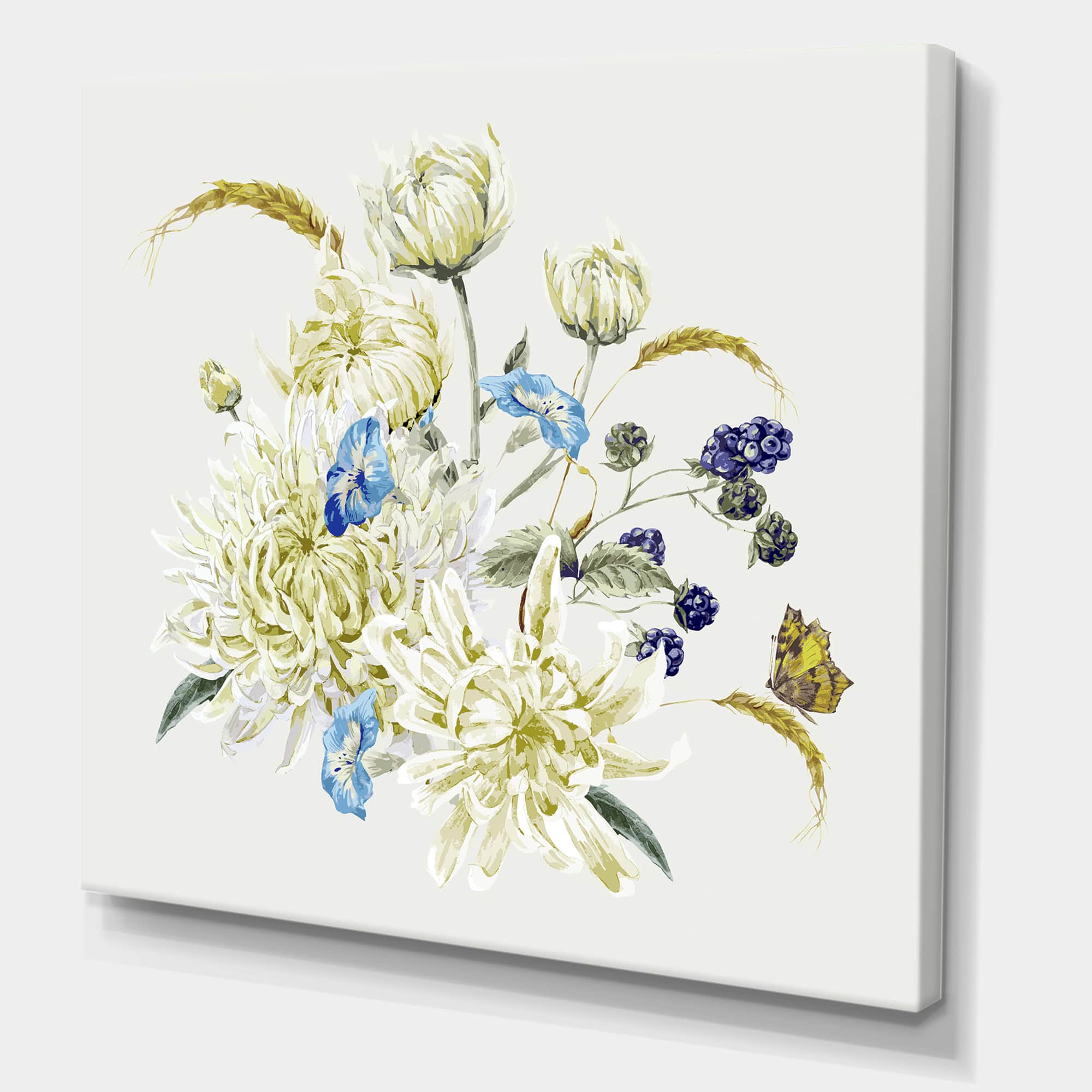 Designart - Vintage Bouquet With Chrysanthemums II - Traditional Canvas Wall Art Print