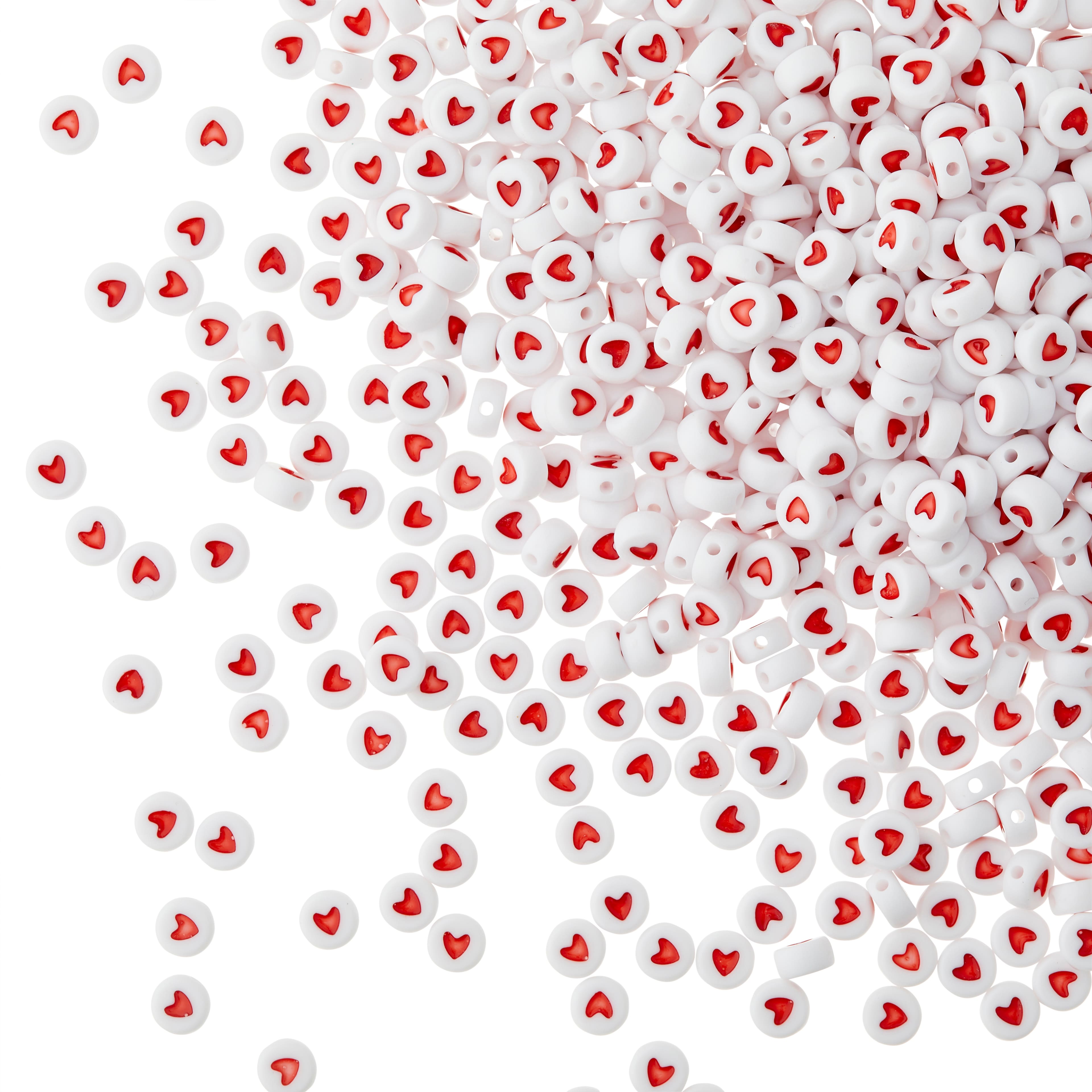 White & Red Heart Acrylic Circle Craft Beads, 7mm by Bead Landing™