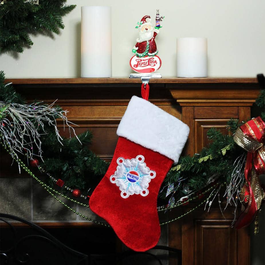 9.75" Silver Pepsi-Cola Santa Claus Christmas Stocking Holder