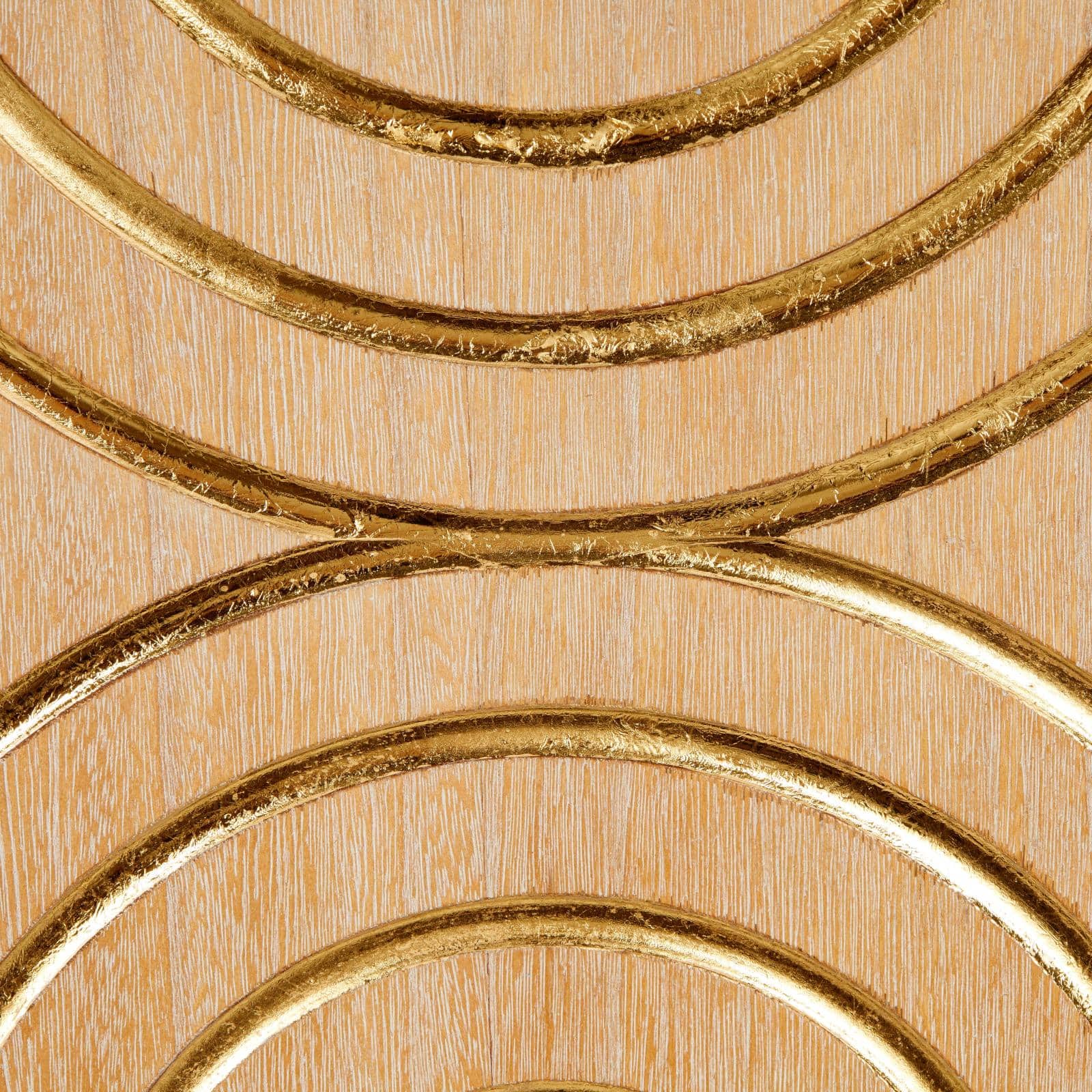 15.7" x 43.2" Light Brown Wood Geometric Panel with Overlapping Gold Arches Home Wall Décor