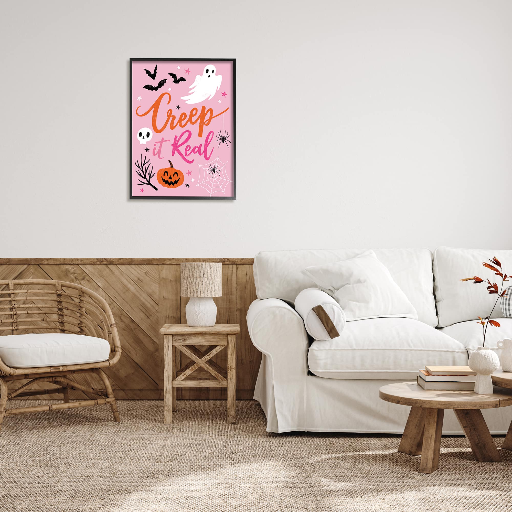 Stupell Industries Creep It Real Pink Halloween Phrase Framed Giclee Art