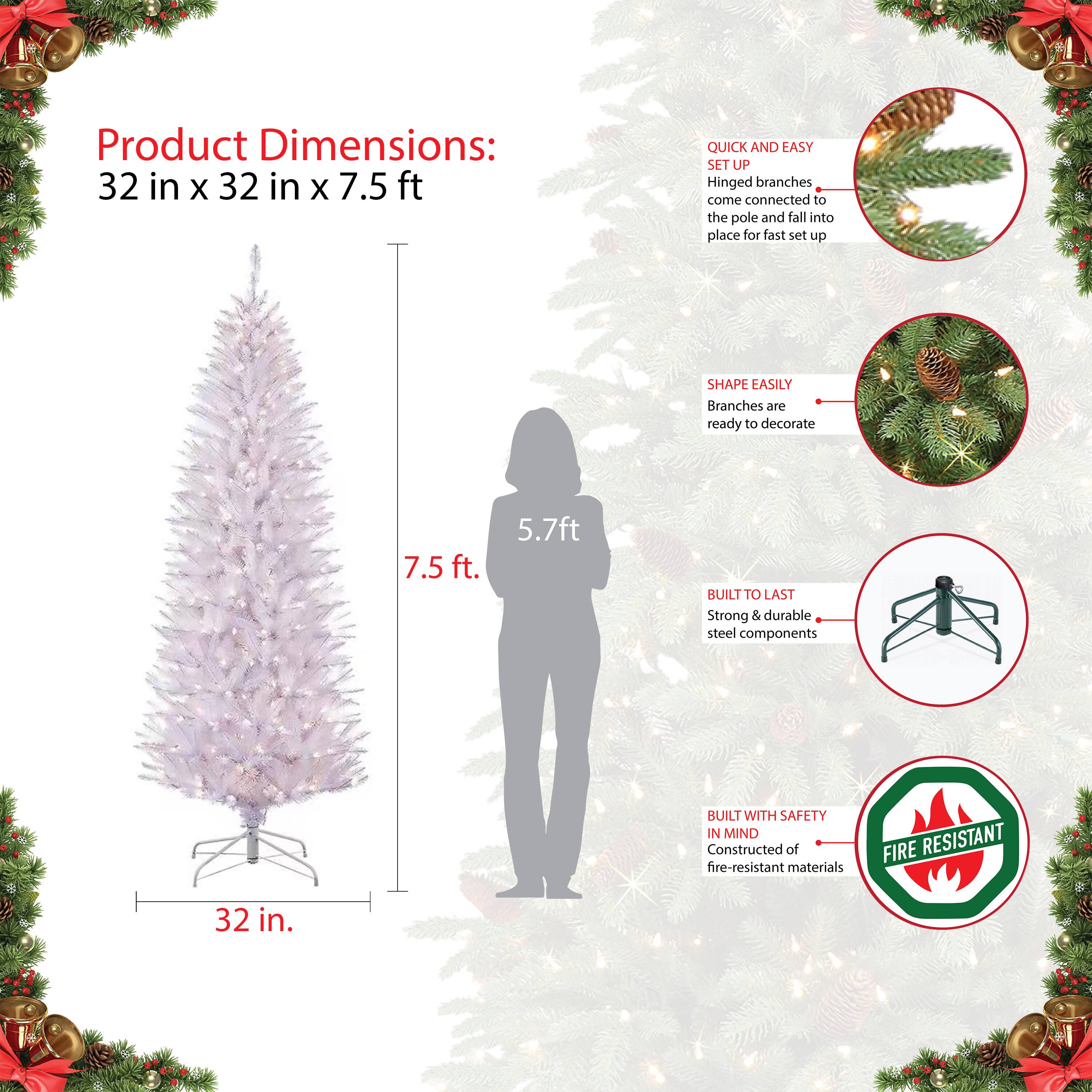7.5ft. Pre-Lit White Fraser Fir Pencil Artificial Christmas Tree, Clear Lights