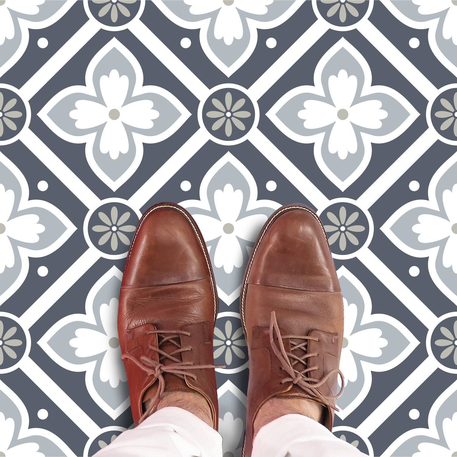 RoomMates Dublin Slate Floral Peel & Stick Floor Tile