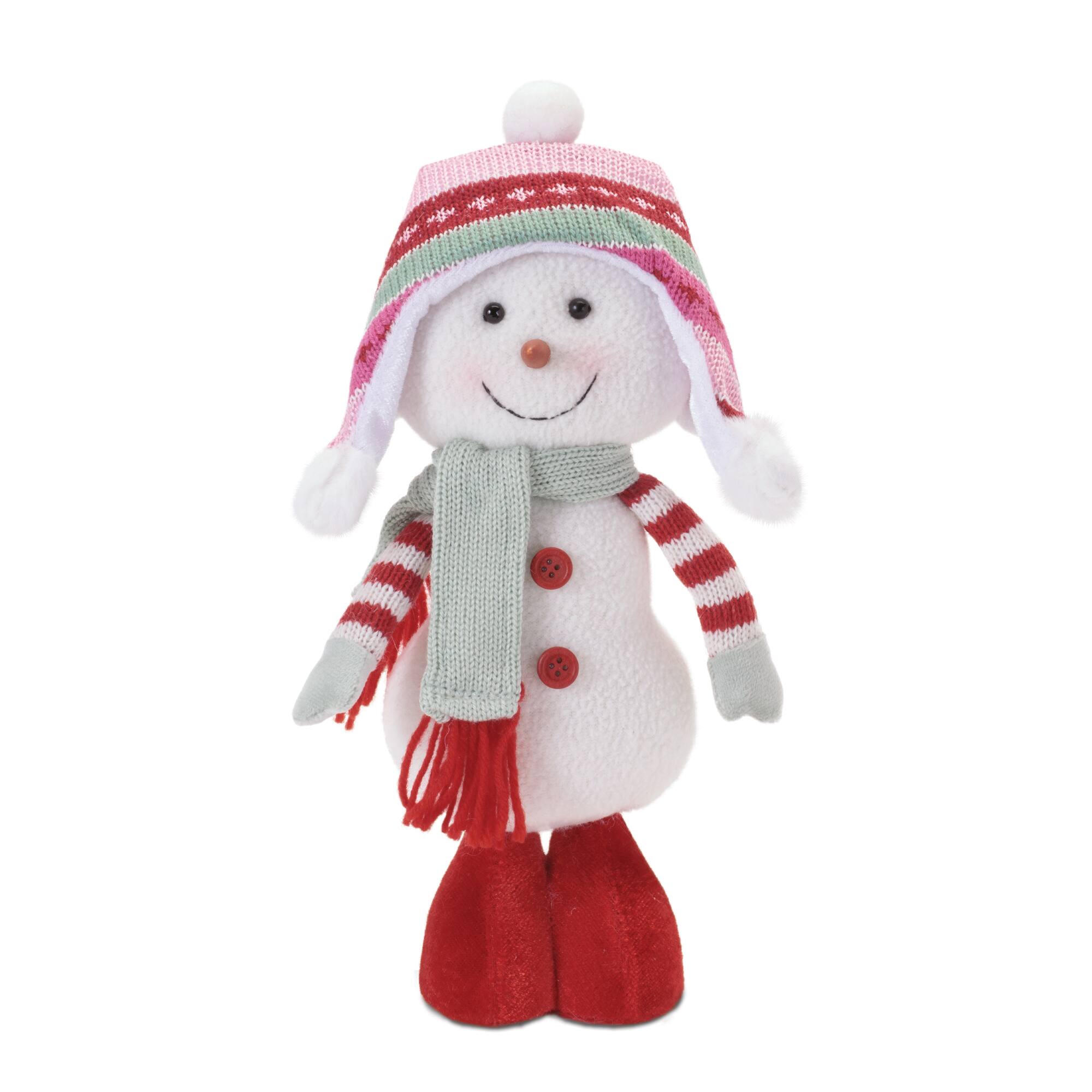 Melrose 10.25" Plush Snowman Figurines with Knit Hat & Scarf Set