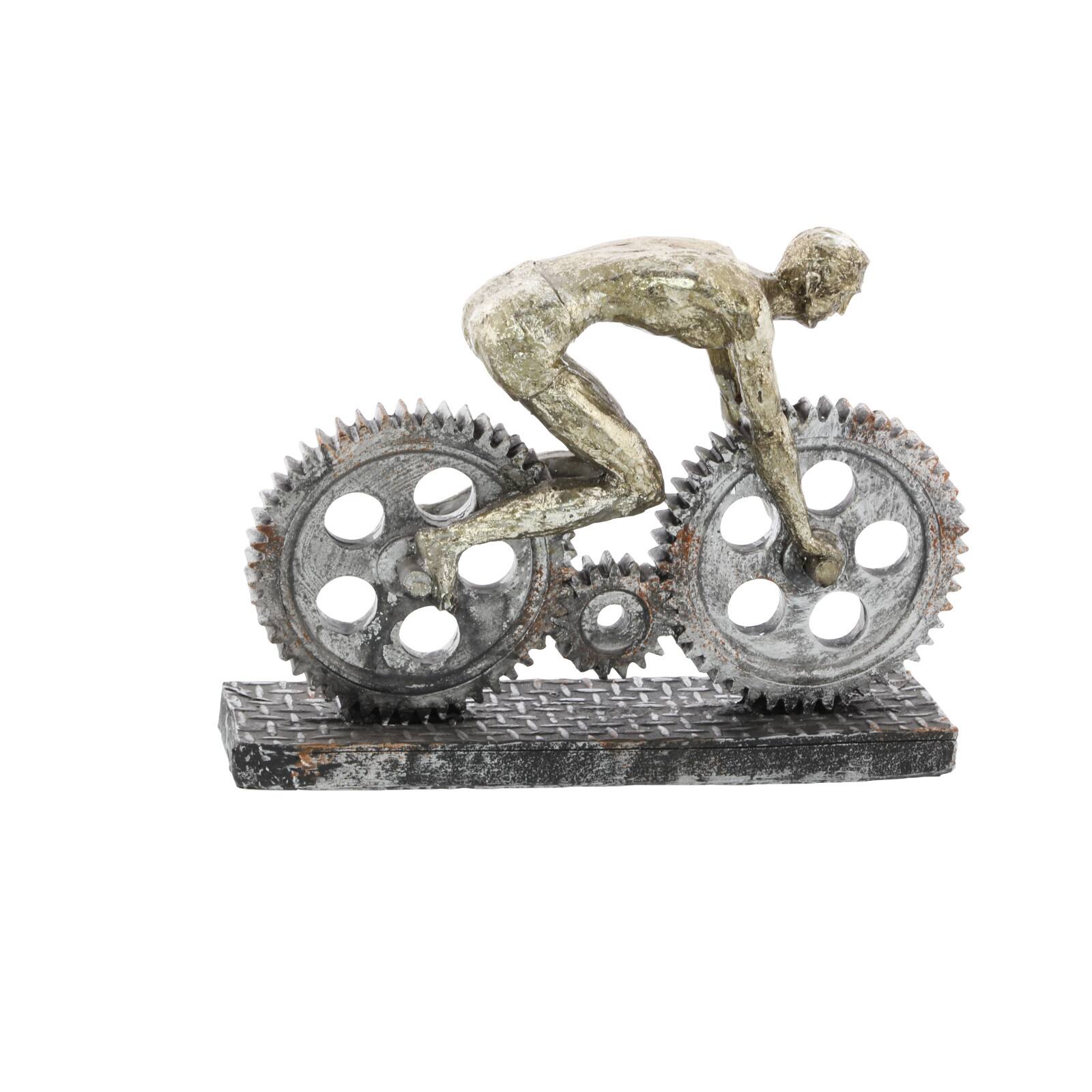 10" Silver Polystone Industrial Bicycle  Sculpture
