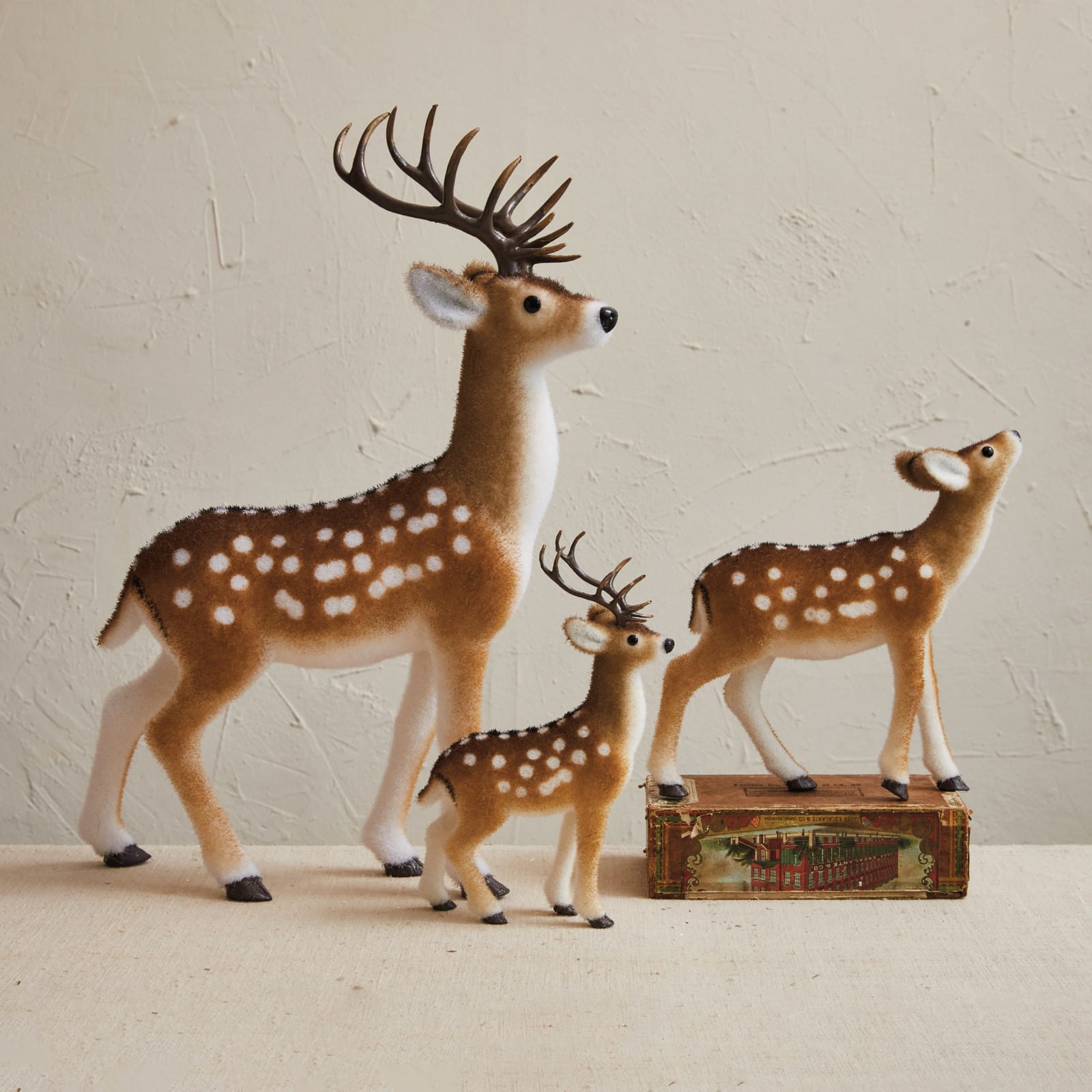 Hello Honey® 10" Brown & White Flocked Foam Standing Deer with Antlers