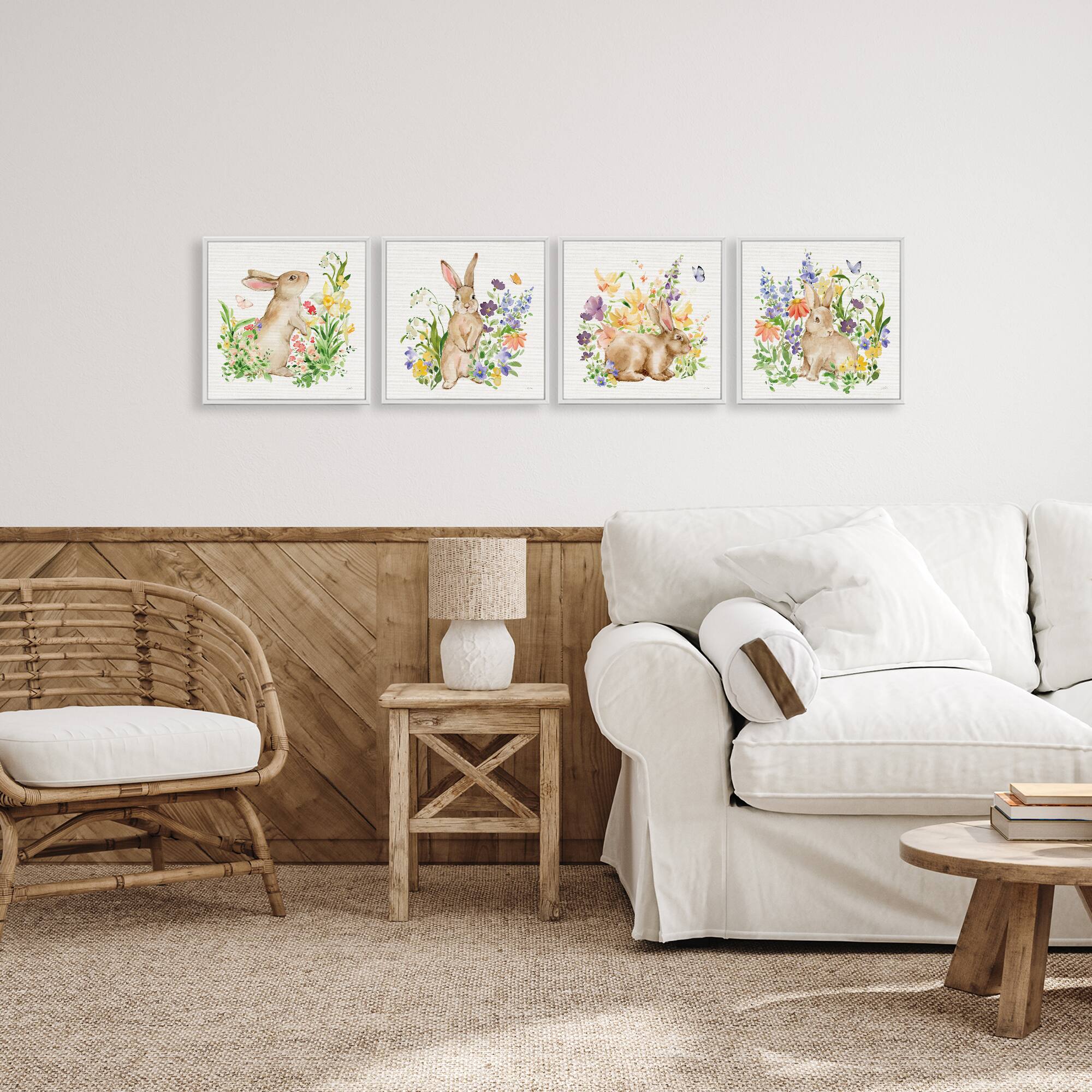 Stupell Industries Celebrate Spring Floral Bunnies Framed Giclée Wall Art Set