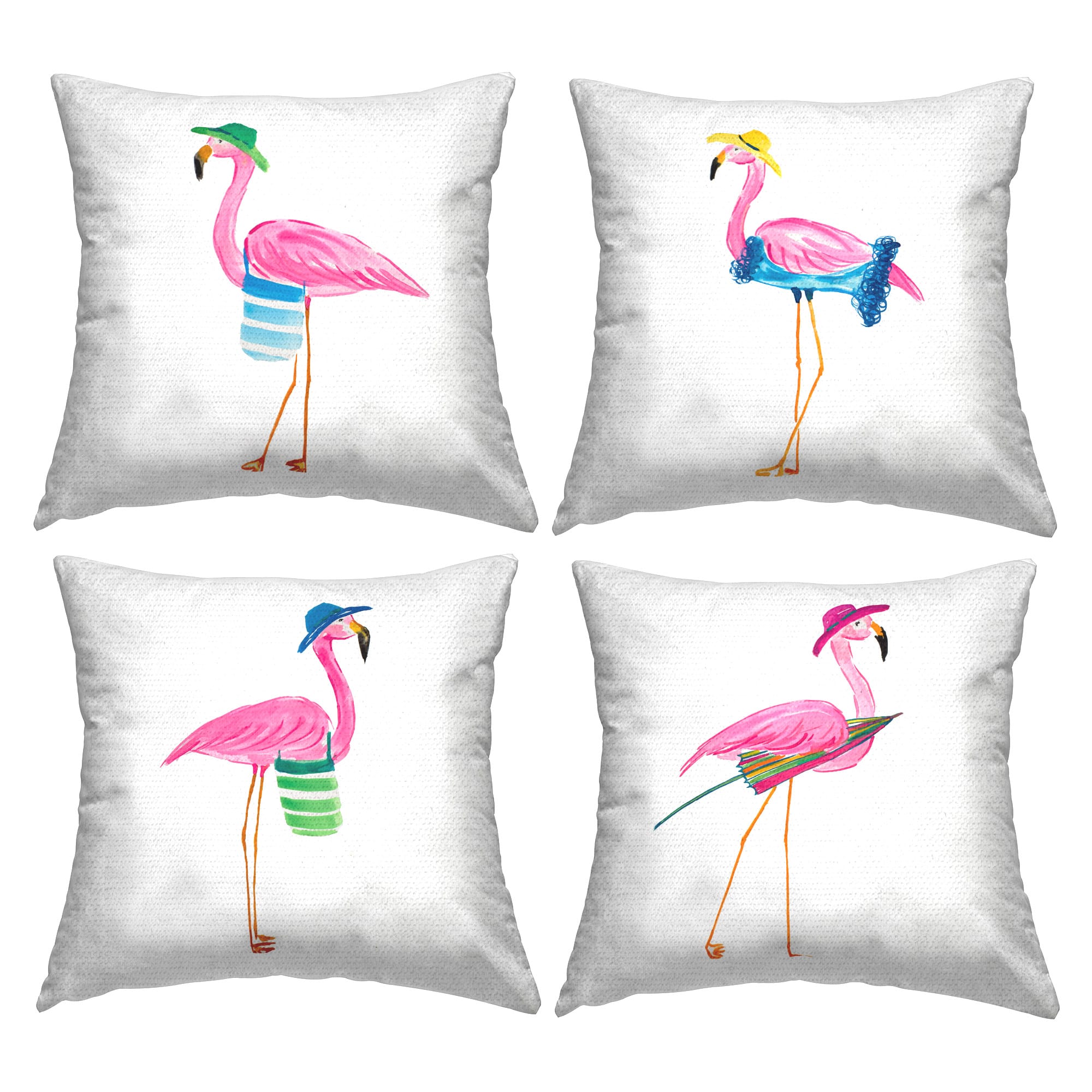 Stupell Industries Fun Beach Flamingos Outdoor Print Throw Pillow Set