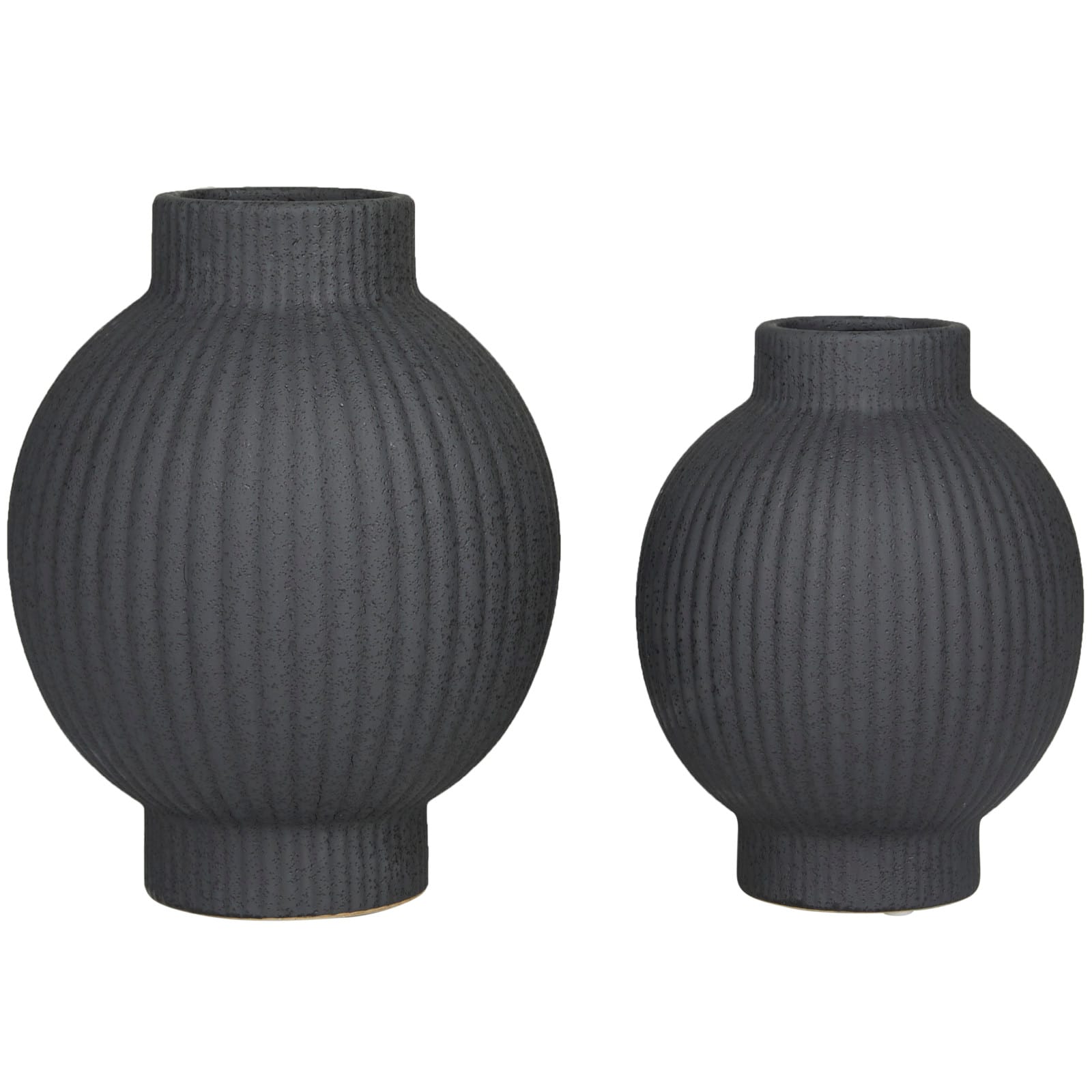 CosmoLiving by Cosmopolitan Black Ceramic Ribbed Vase Set of 2 11", 9"