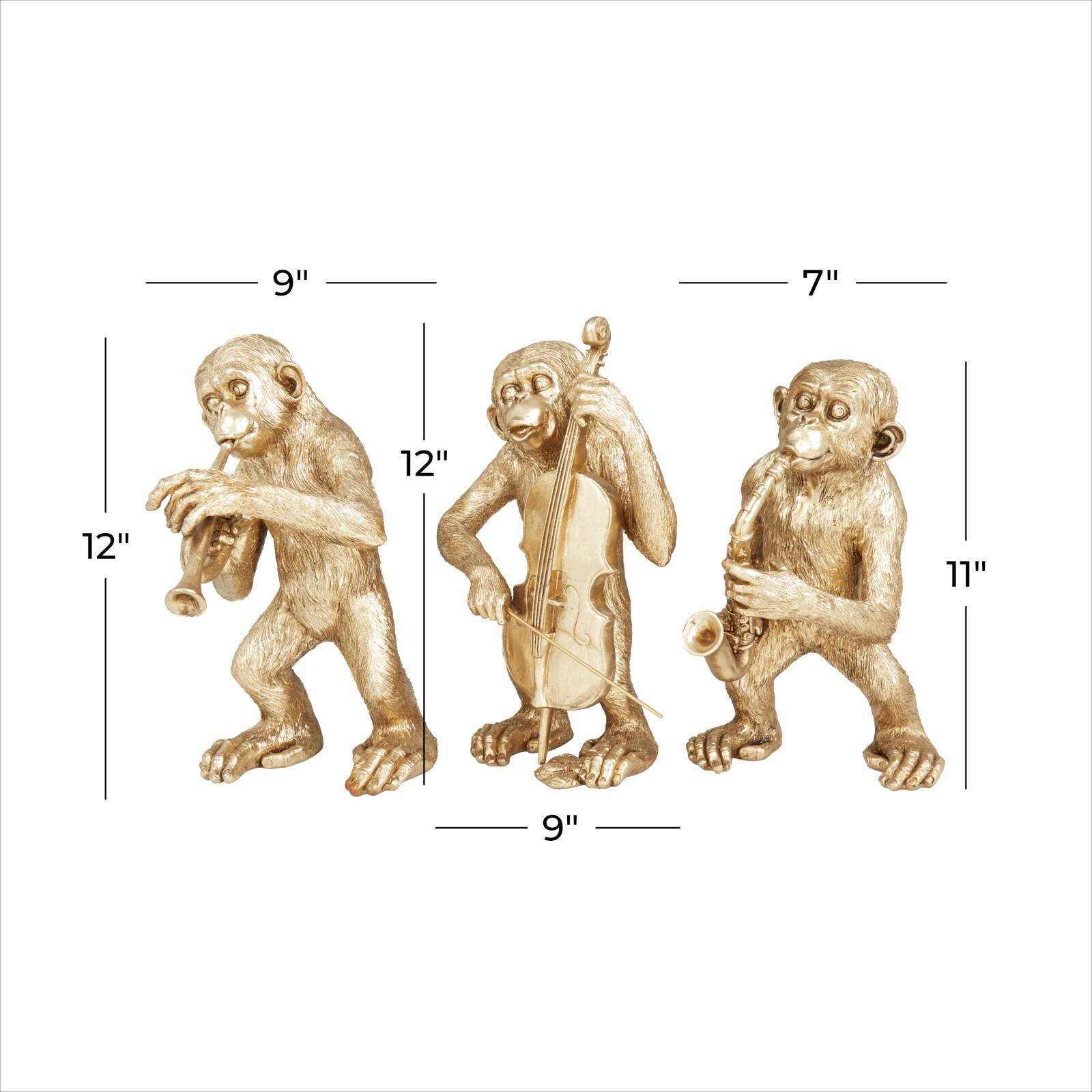 Set of 3 Gold Polystone Contemporary Sculptures, 12" x 9" x 5"