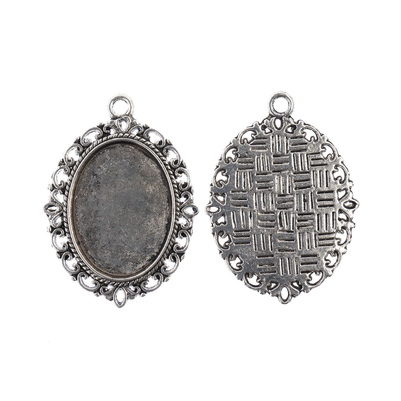 John Bead 38mm Antique Silver Oval Pendant Frames, 3ct.