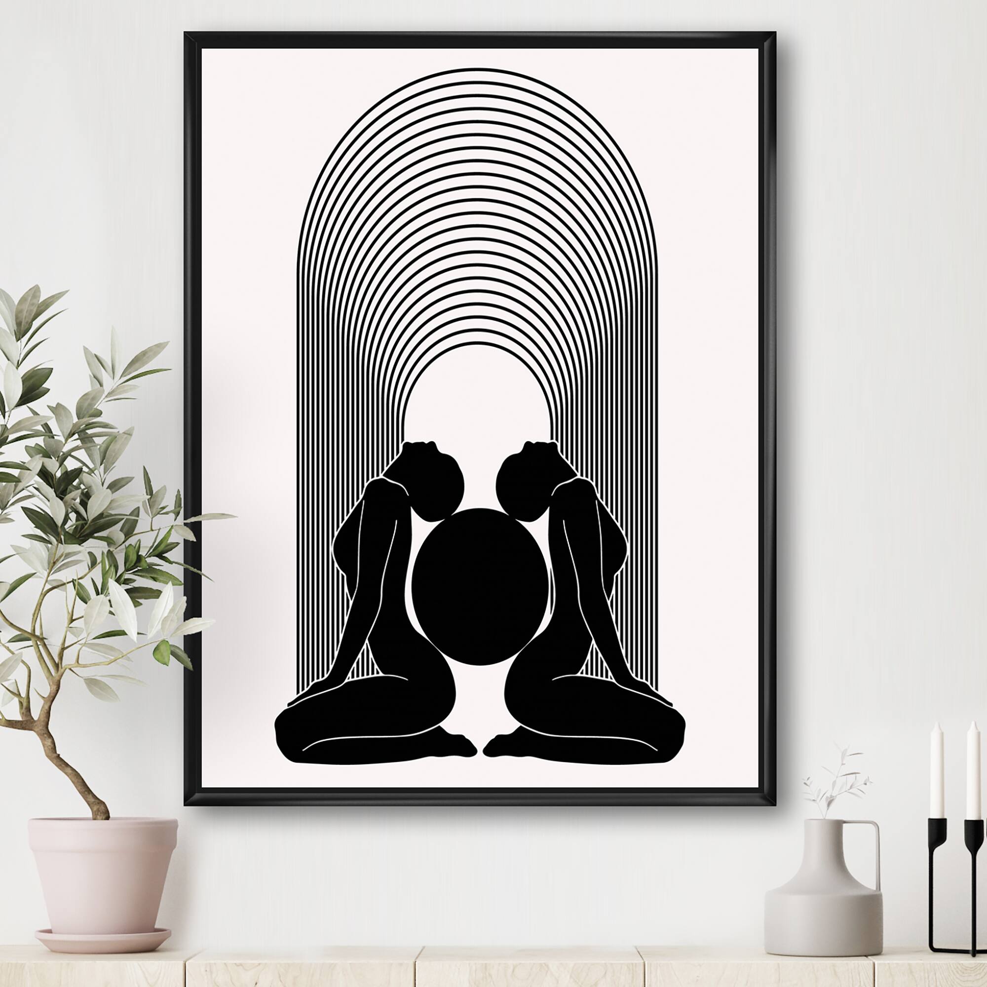 Designart - Empowered Cosmic Women Geometric Goddess Series Black And White I