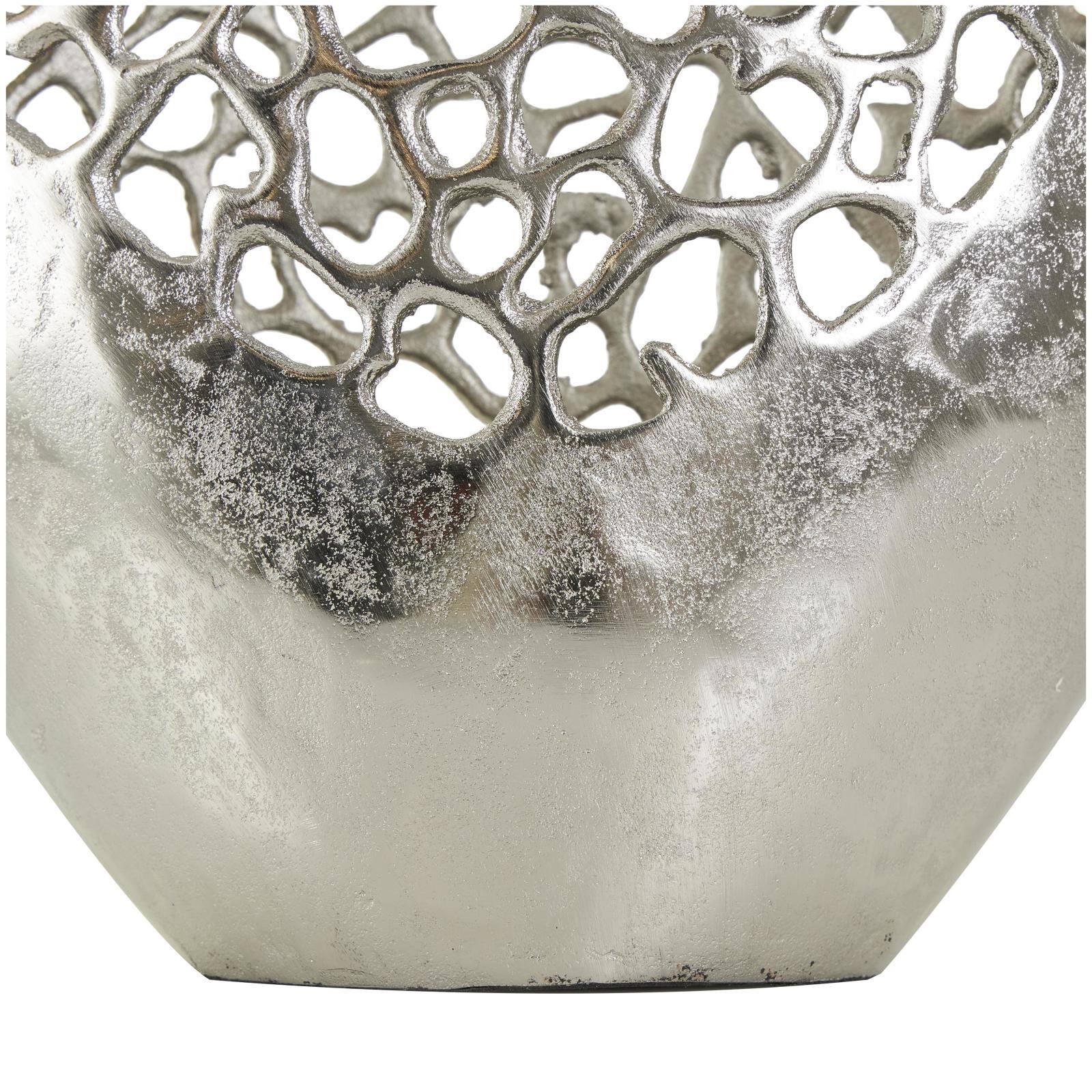 21" Silver Aluminum Metal Rounded Vase with Freeform Open Lattice Work