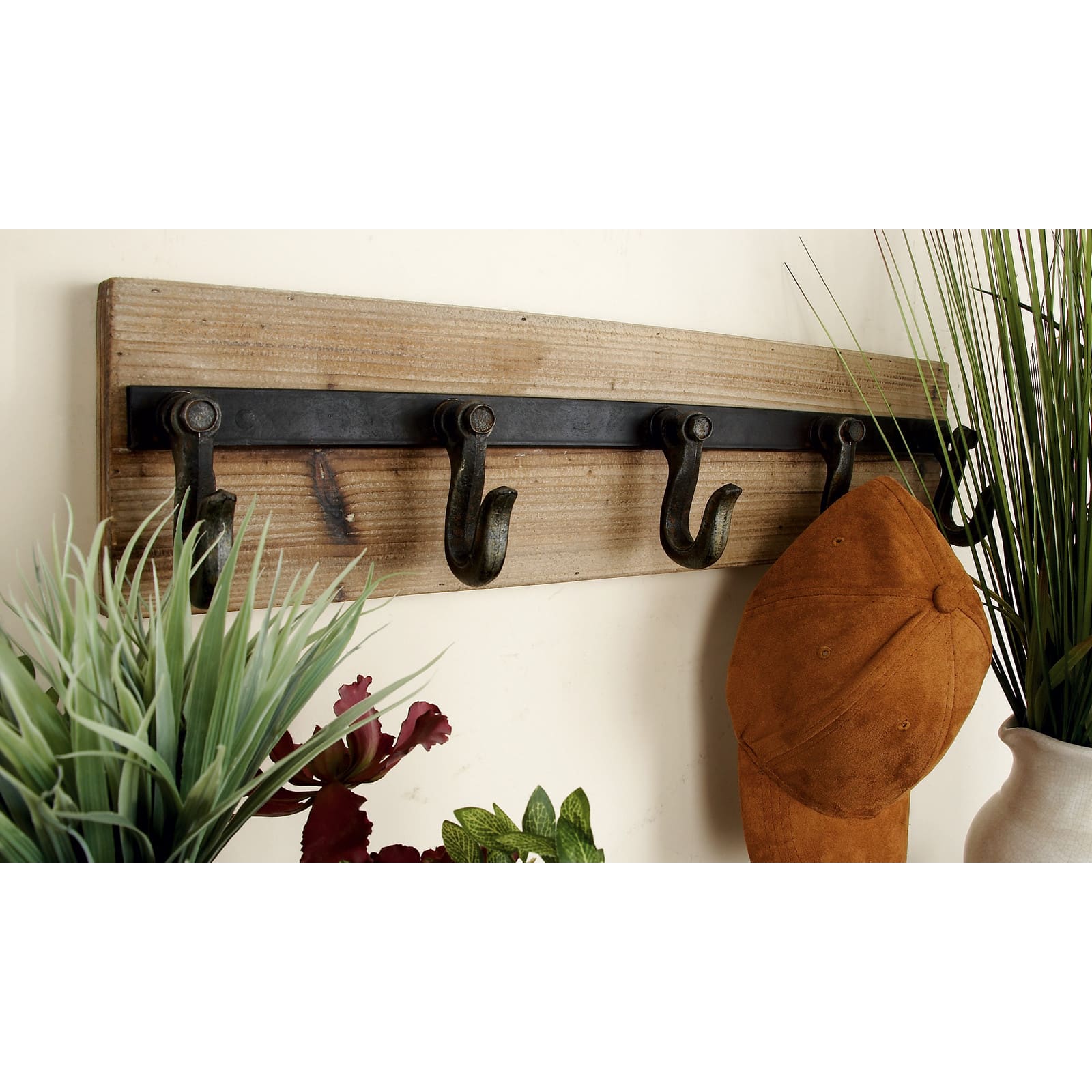 Brown Wood Industrial Wall Hooks, 6" x 24" x 4"