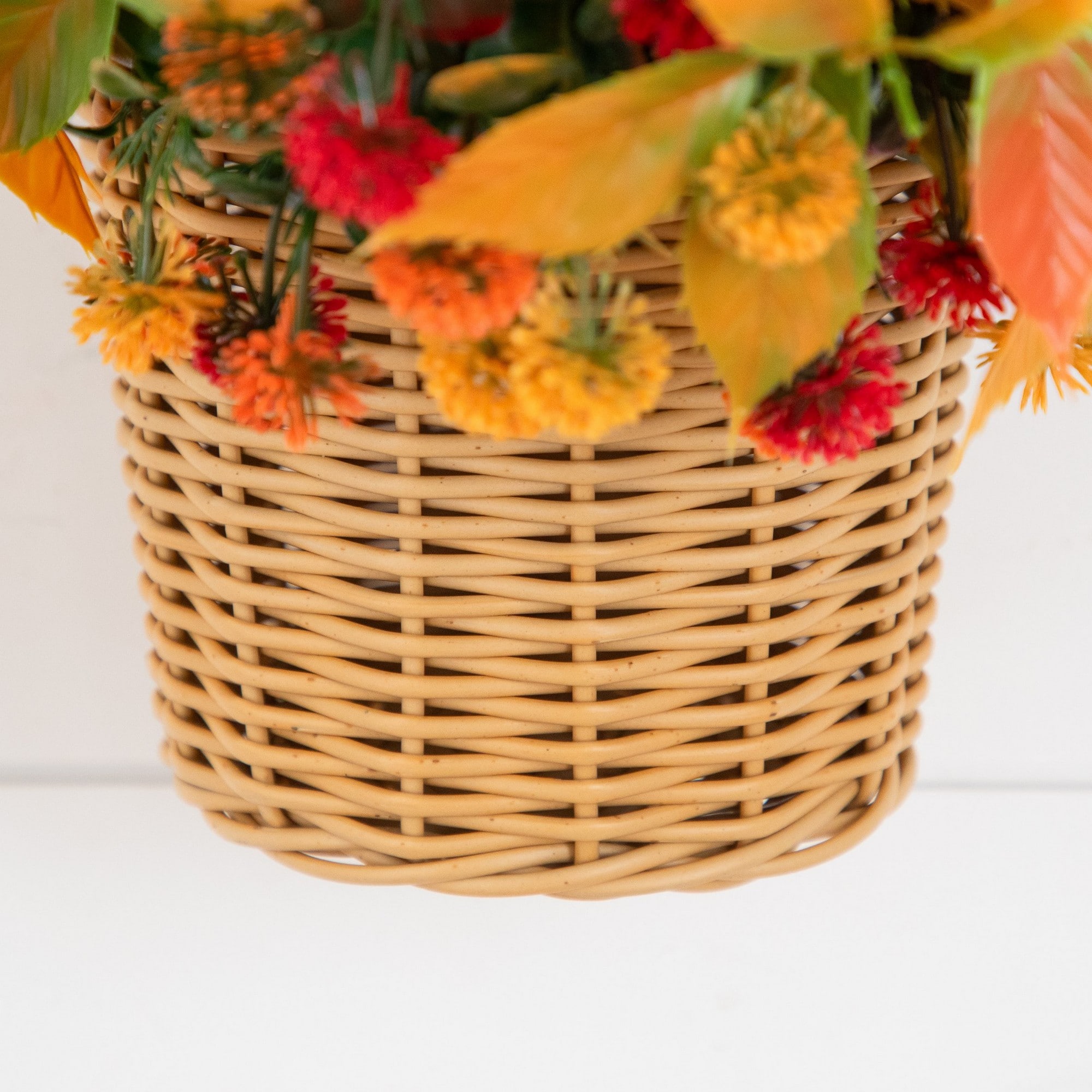 14" UV Resistant Autumn Artificial Mixed Fall Mum in Wicker Basket