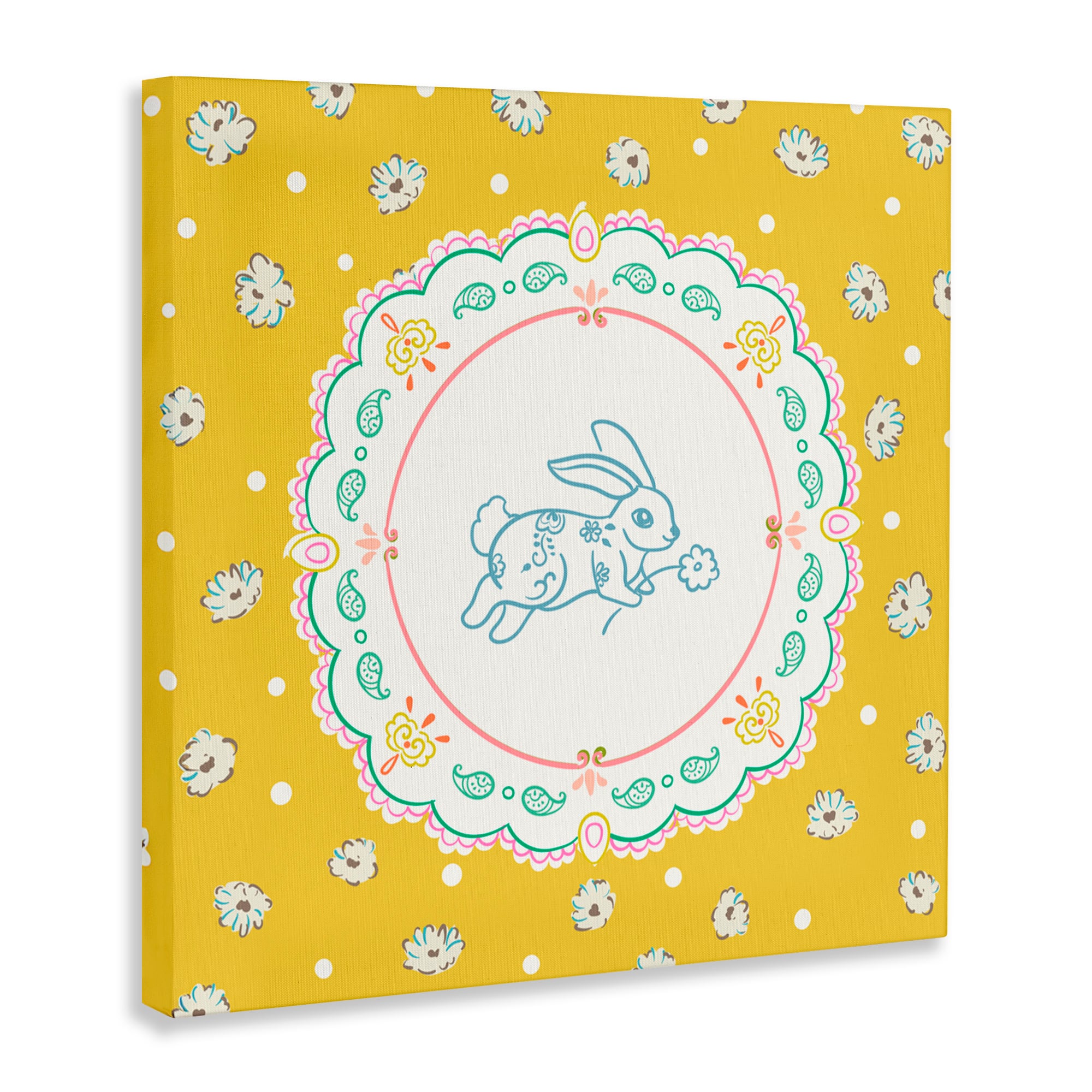 Stupell Industries Yellow Florals Spring Bunny Canvas Wall Art