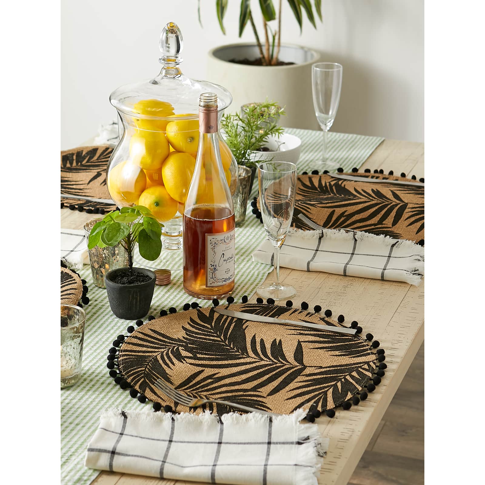 Fern Print On Natural Round Jute Placemat (Set of 6